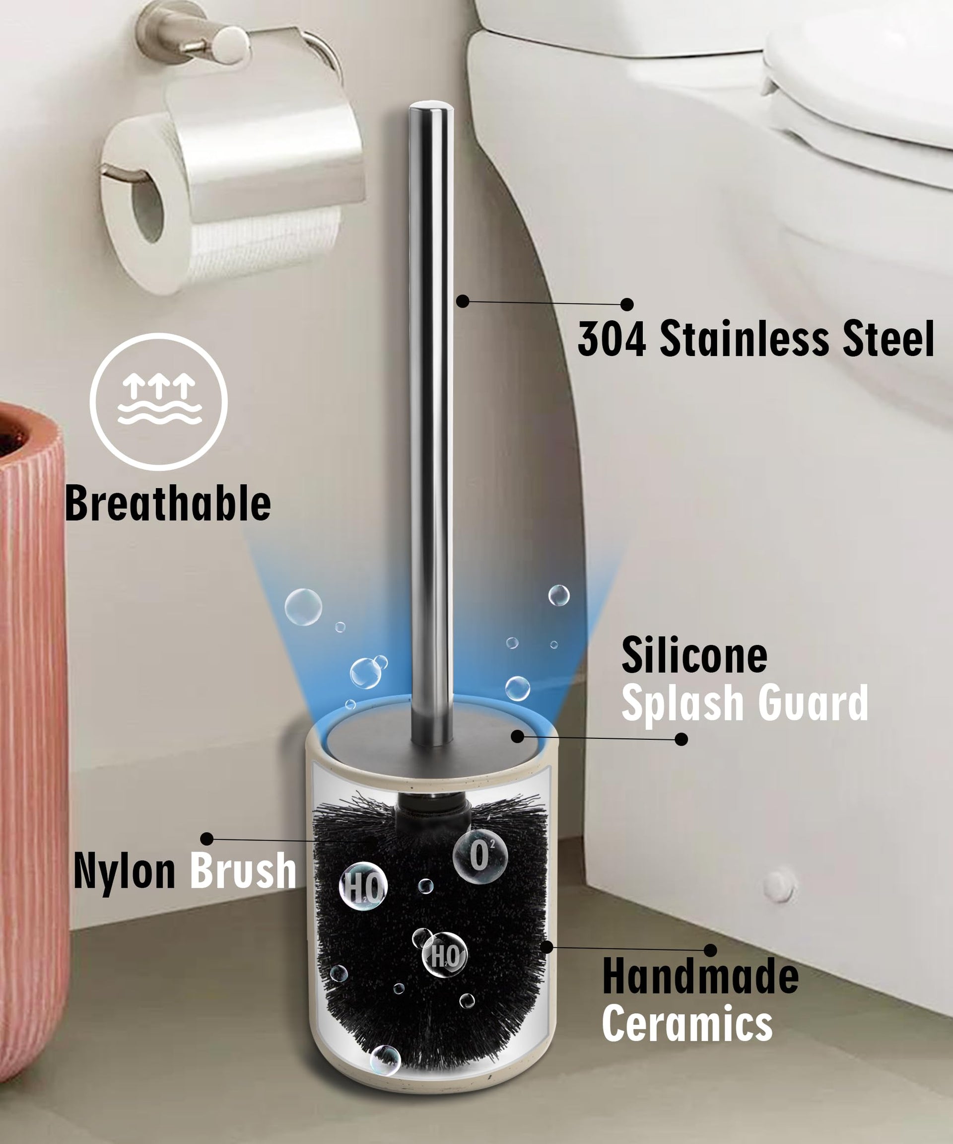 Ceramic Toilet Brush and Holder Set