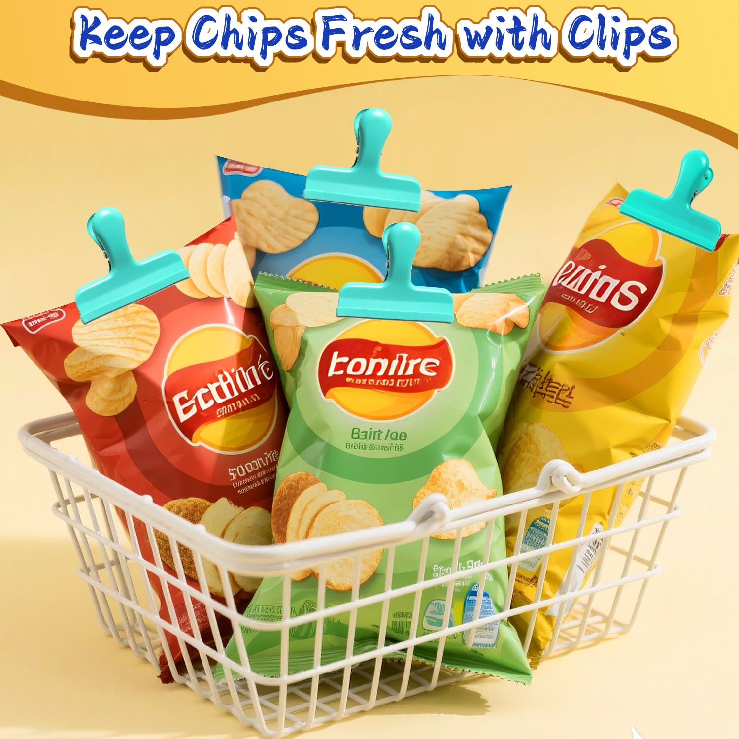 Chip Clips 12 Pack Stainless Steel Chip Bag Clips Covered with Silicone (12 Count)