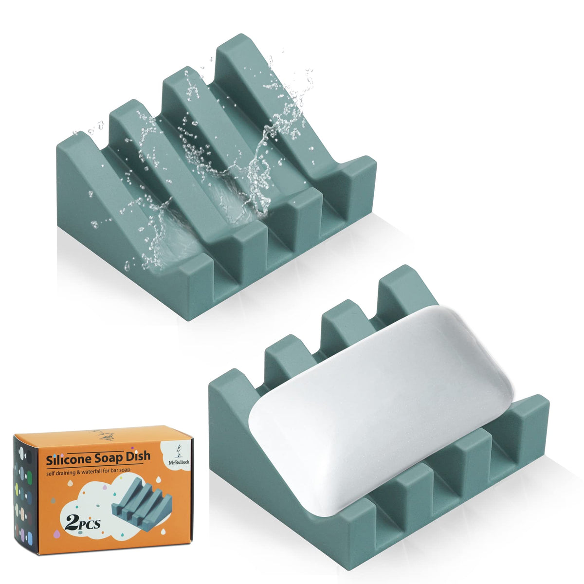 Silicone Soap Dish Self Draining for Shower & Kitchen (2 Count)