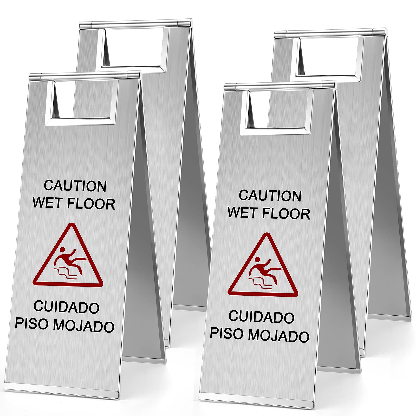 4 Pcs Stainless Steel Wet Floor Sign Bulk (4 Count)
