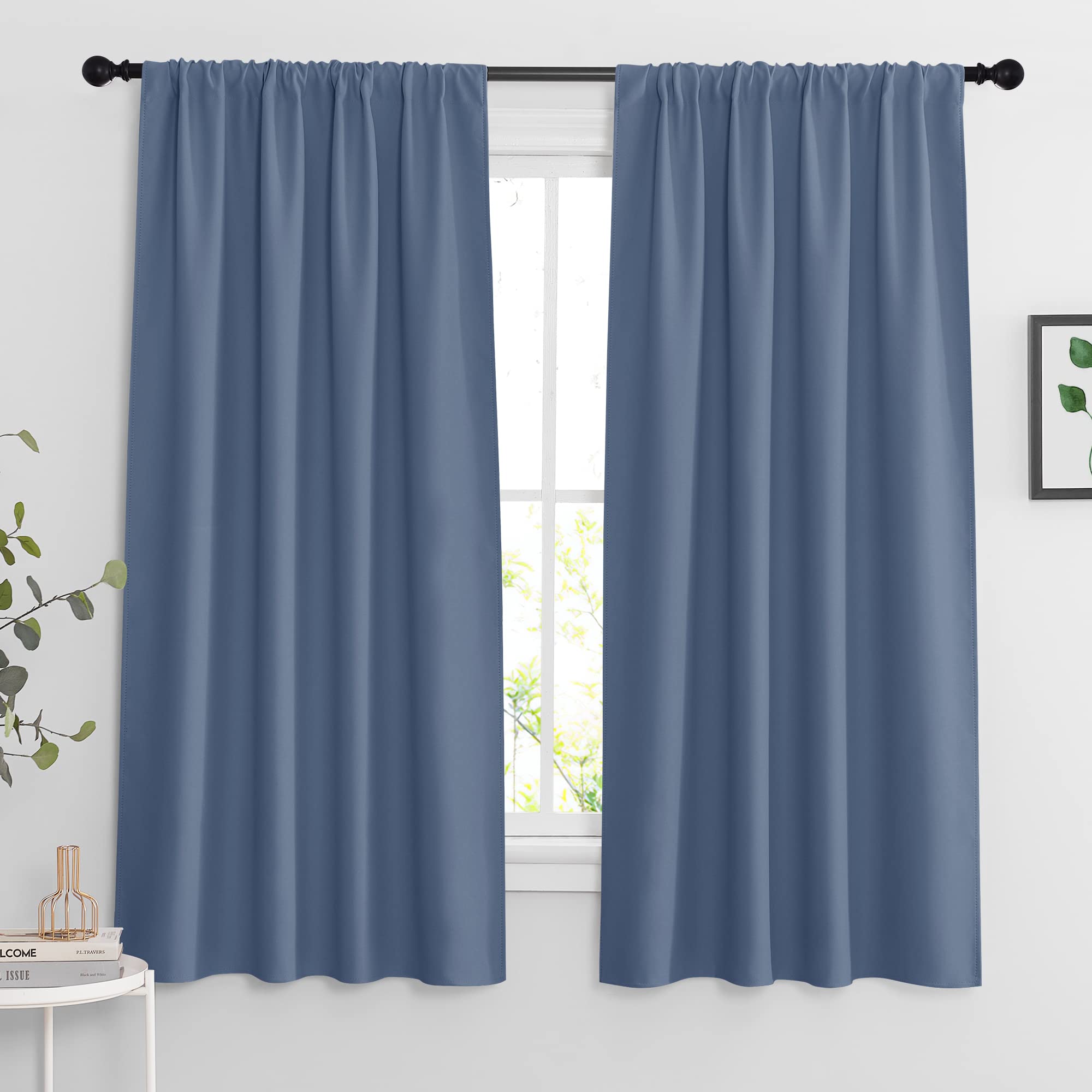 Extra Wide Blackout Curtains for Bedroom Living Room 63 inch Long (2 Count)
