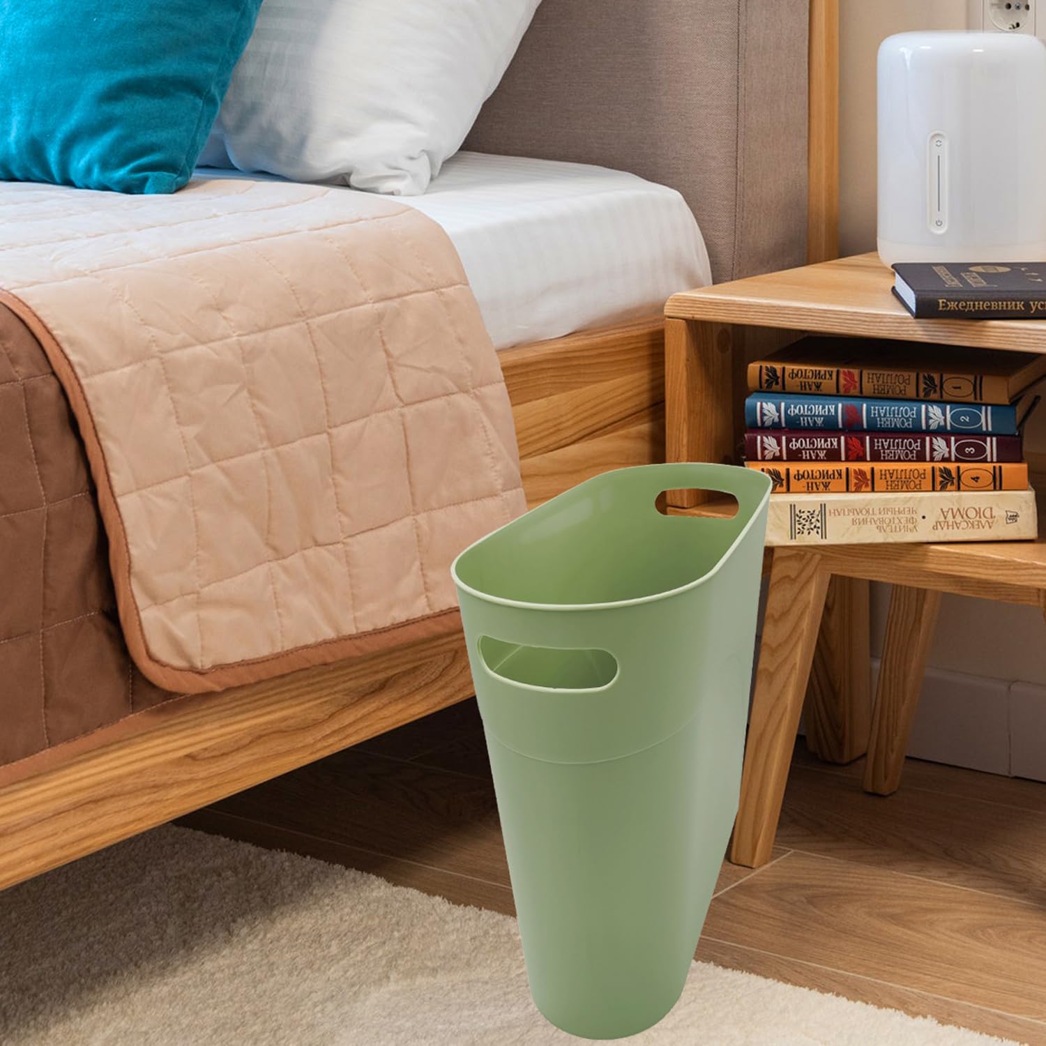 Small Trash Can Plastic Bathroom Wastebasket 3.2 Gallon Slim Garbage Container Bin with Handle for Home Kitchen Bathroom Bedroom Office (2 Count)