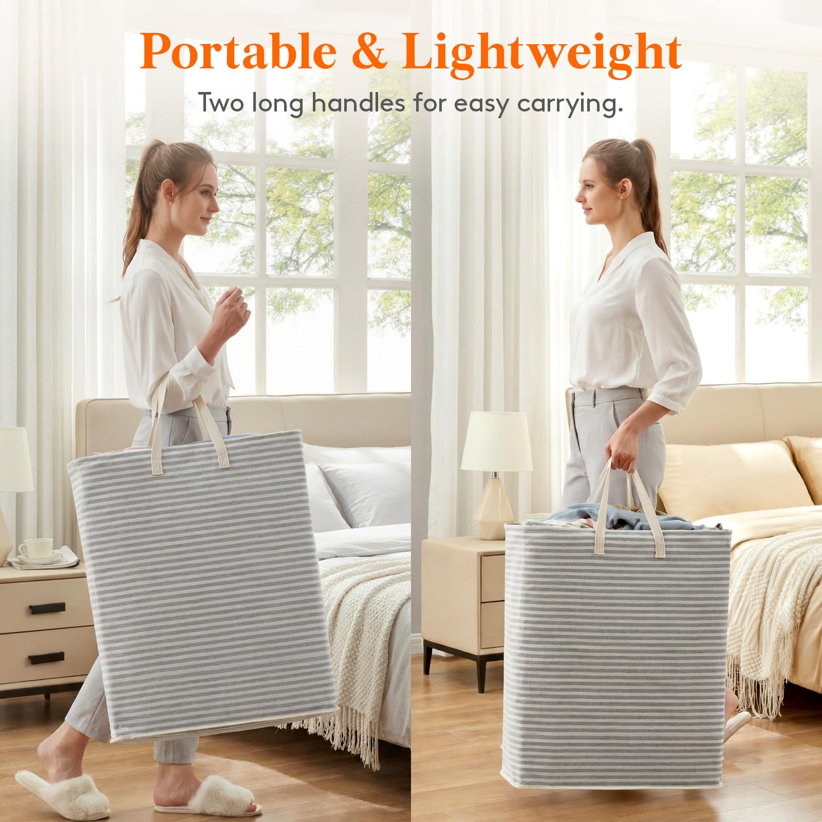 125L Large Collapsible Laundry Basket with Extended Handles