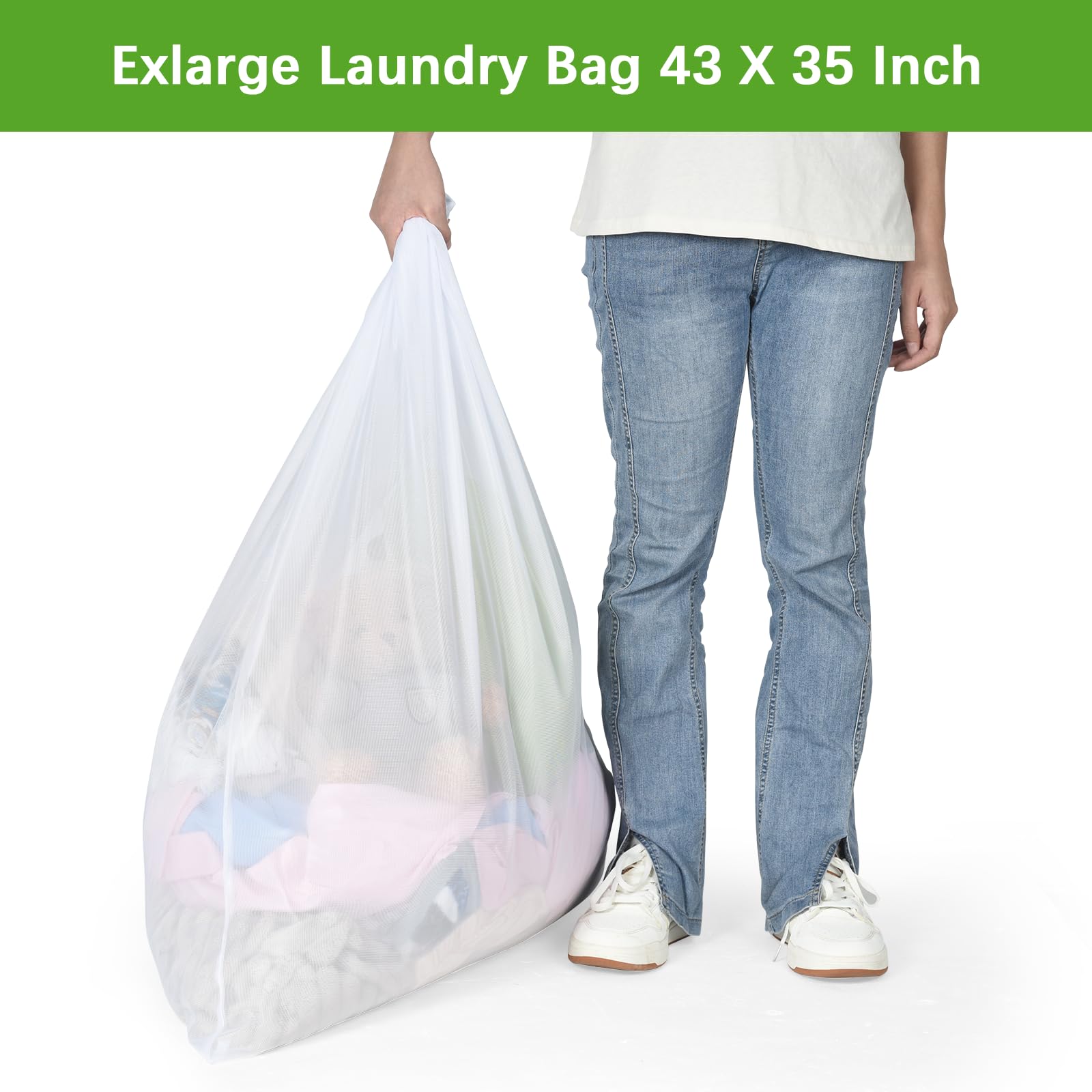 2 Pack Extra Large Laundry Mesh Bag 43 x 35 Inch Mesh Laundry Bag Zippered Big Net Bag for Blanket Sweater Coat Bedding Sheet in Home Dorm Hotel Don't Drying (2 Count)