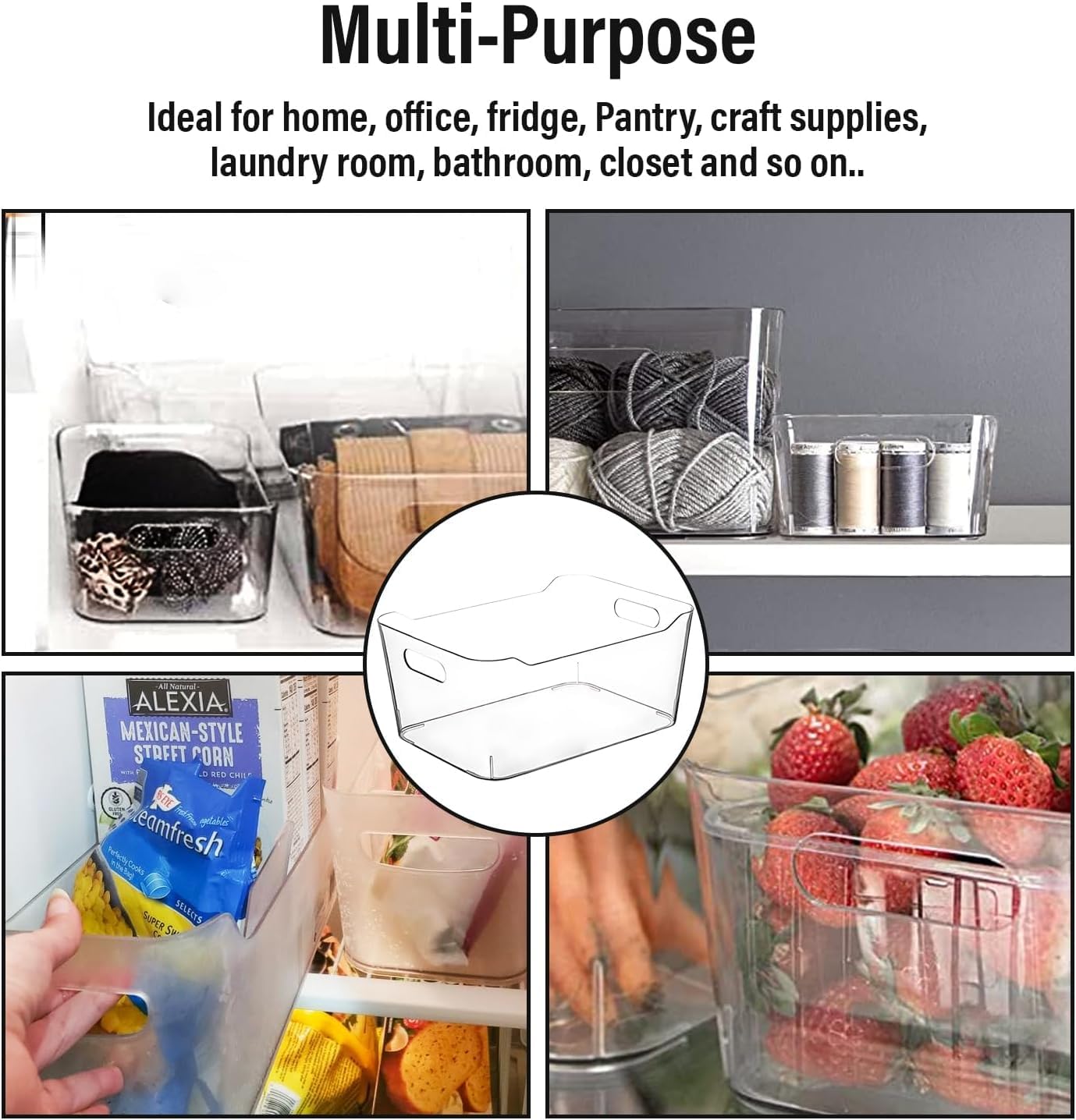 Clear Plastic Storage Bins for Kitchen Organization or Pantry Organizers and Storage (2 Count)