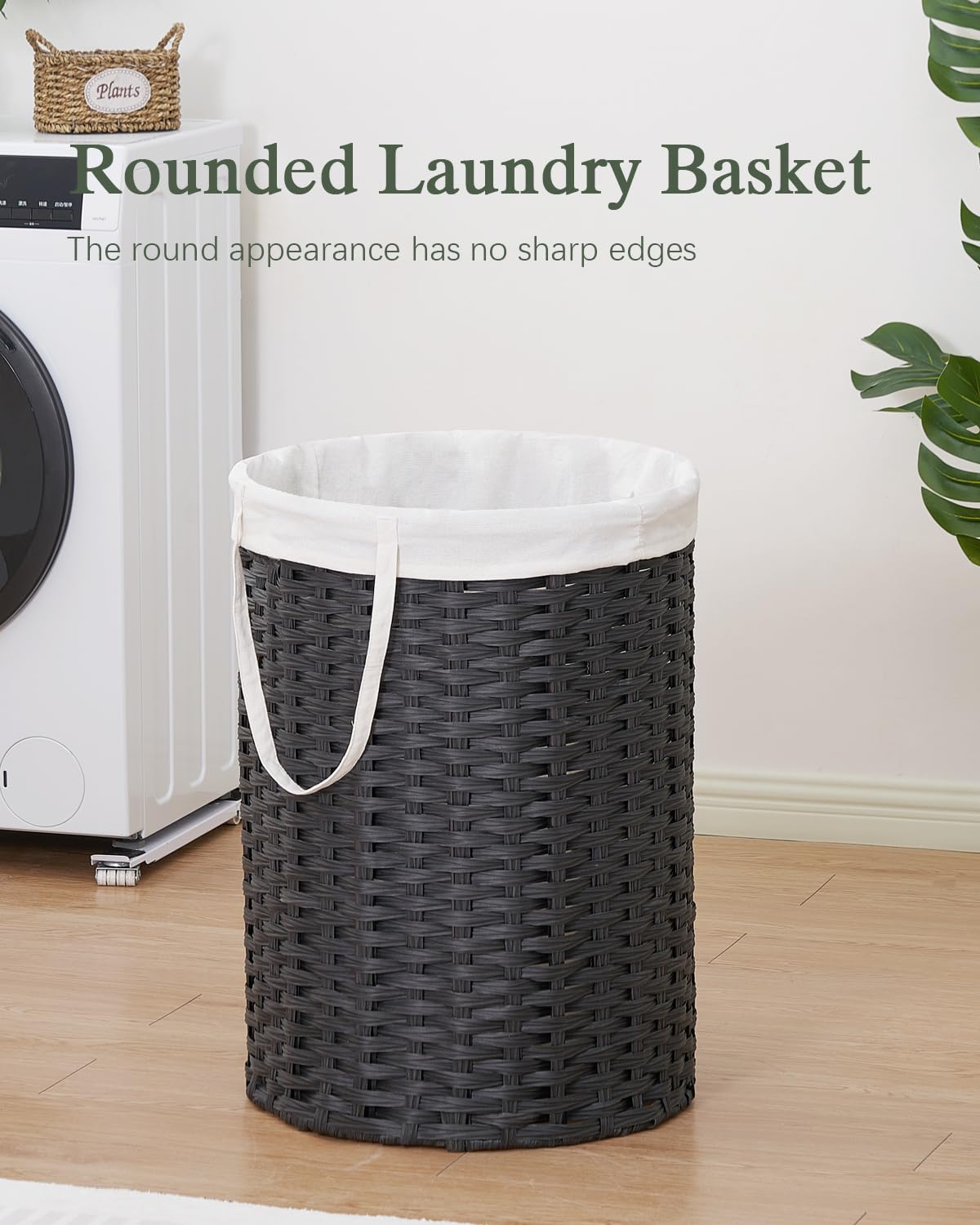Laundry Basket Round PE Rattan Laundry Hamper