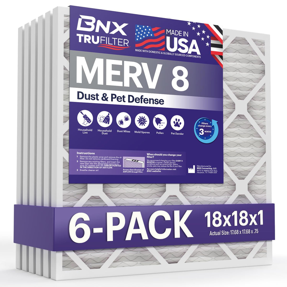 TruFilter 18x18x1 Air Filter MERV 8 (6 Count)