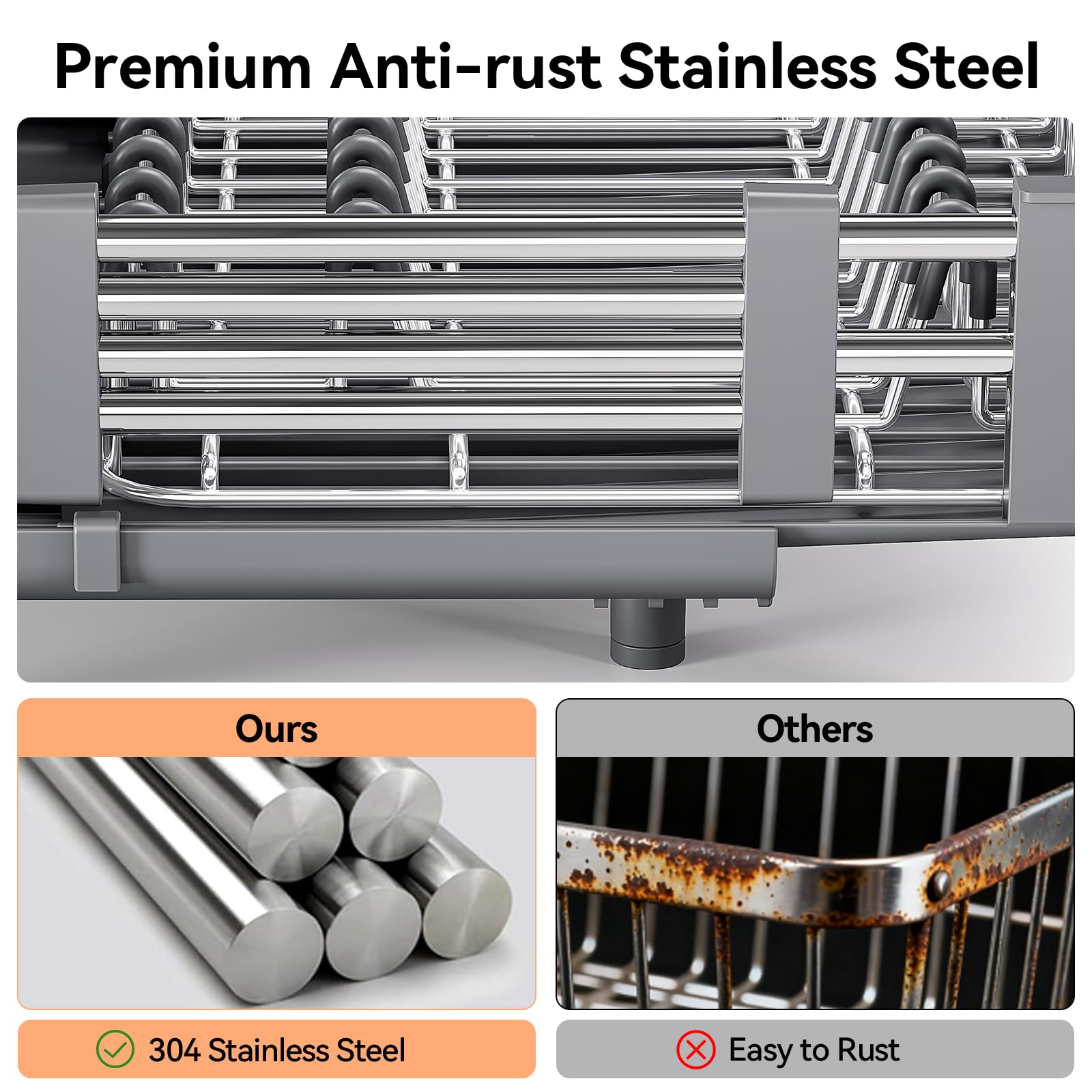Extendable Stainless Dish Drying Rack for Kitchen Counter