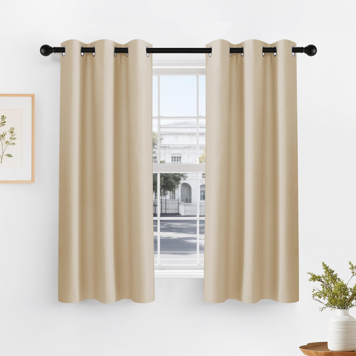 Beige Short Blackout Curtains for Kitchen 45 Inch Length (2 Count)