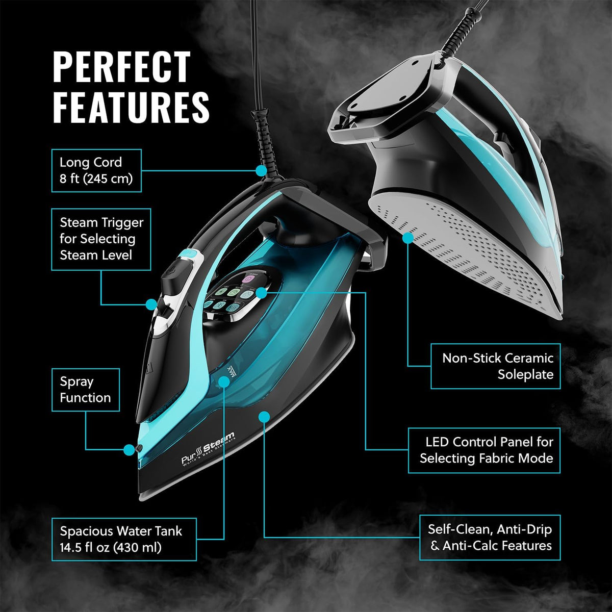 PurSteam SteamTech Steam Iron with LED Display