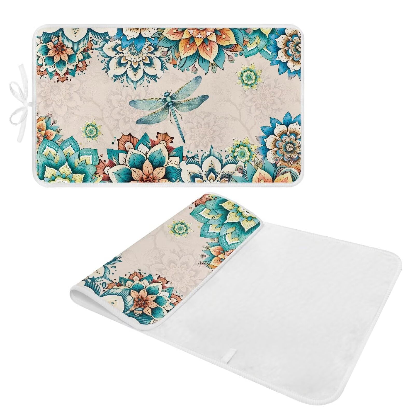 Bohemian Folding Ironing Mat Heat and Steam Resistant Dragonfly Ironing Pad 32 x 16 Inch Foldable Iron Mat for Table Top Washer