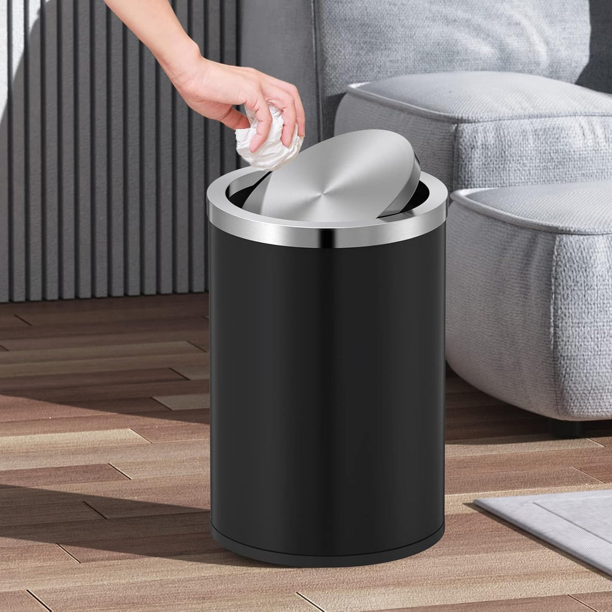 4 Gallons Matte Black Swing Lid Stainless Steel Trash Can