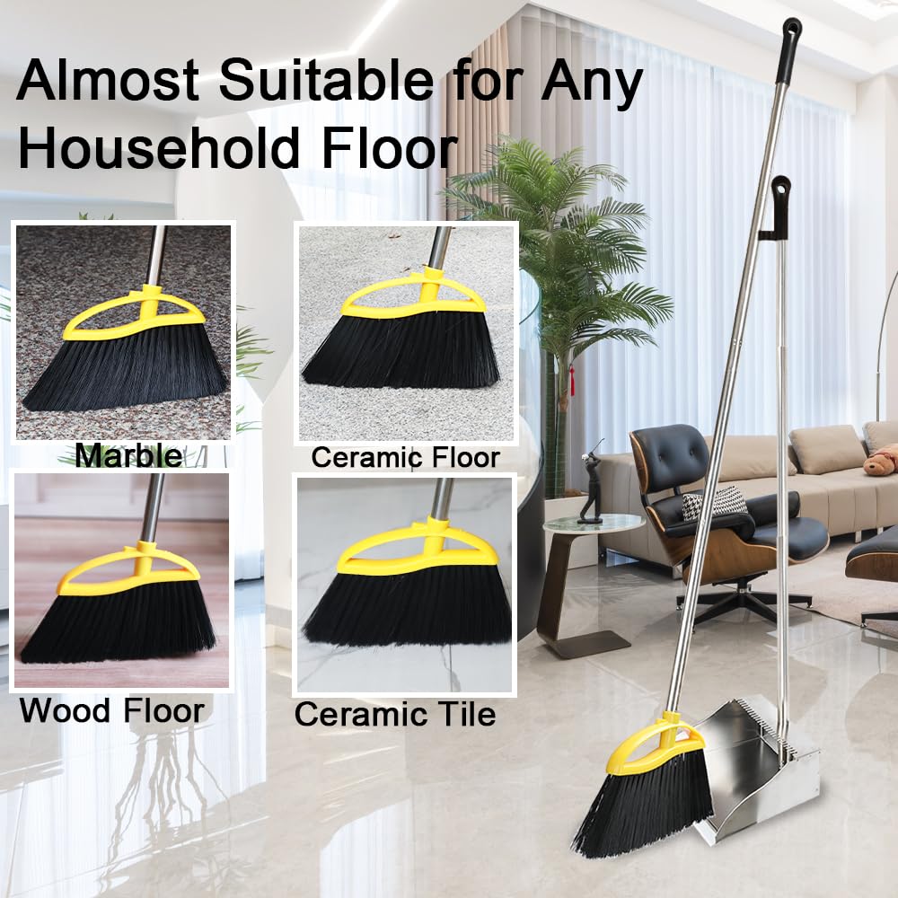 Broom and Stainless Steel Dustpan Set for Home