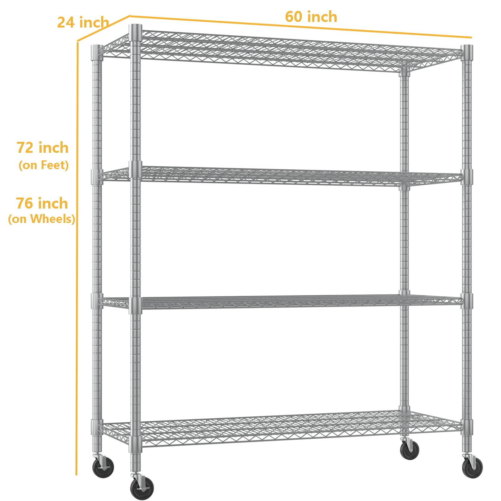 Storage Shelves 60"W Wire Shelving with Wheels 2600LBS Heavy Duty Metal Shelves for Storage