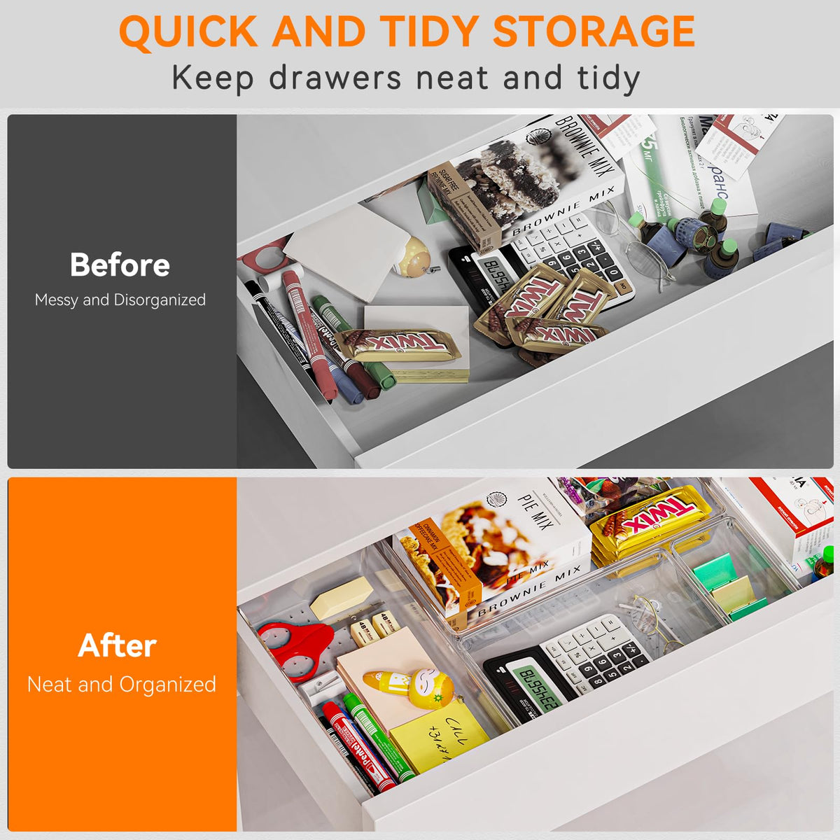 16 Pack Large Clear Plastic Drawer Organizer Bins (16 Count)