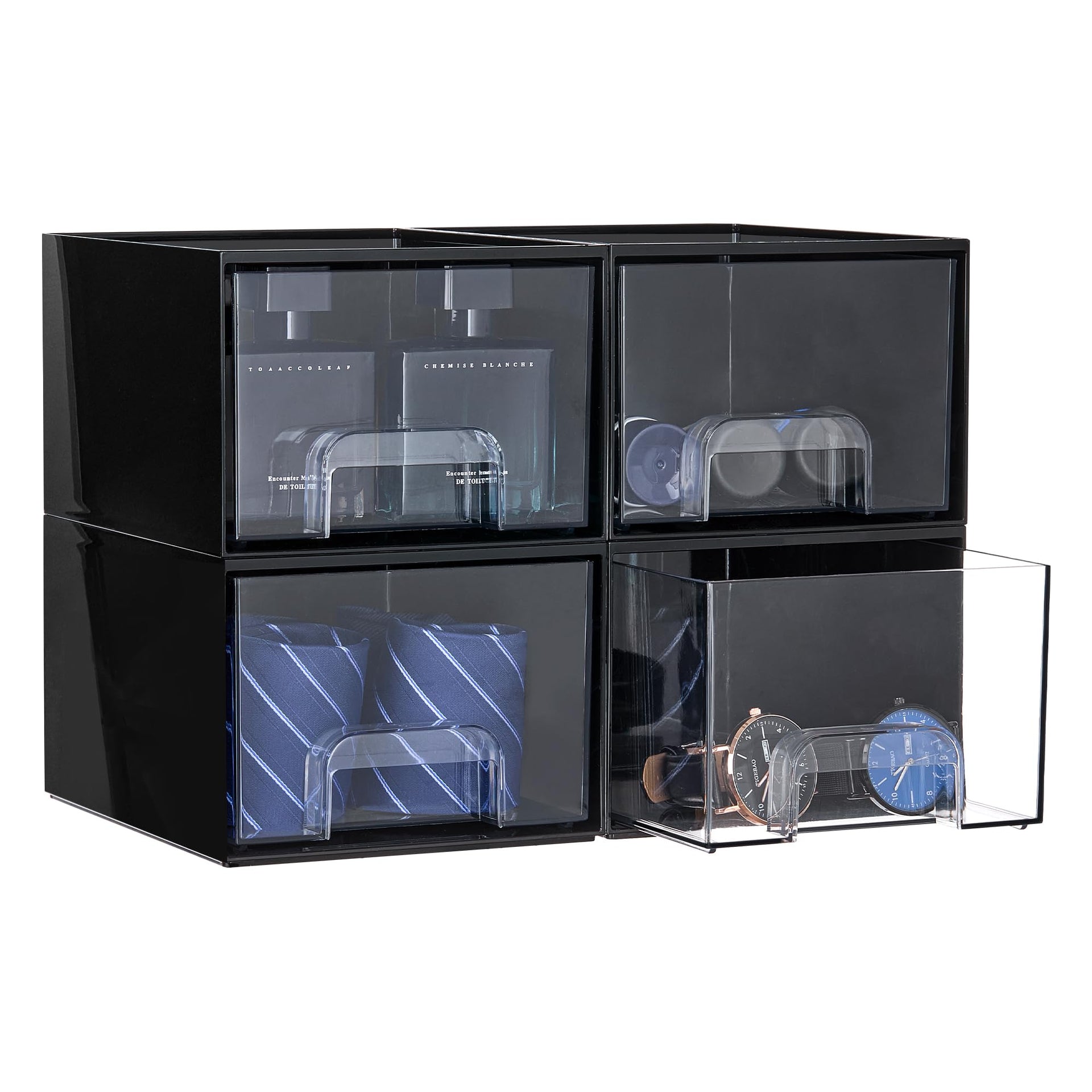 Black Small Stackable Storage Drawers for Cologne Organizer (4 Count)