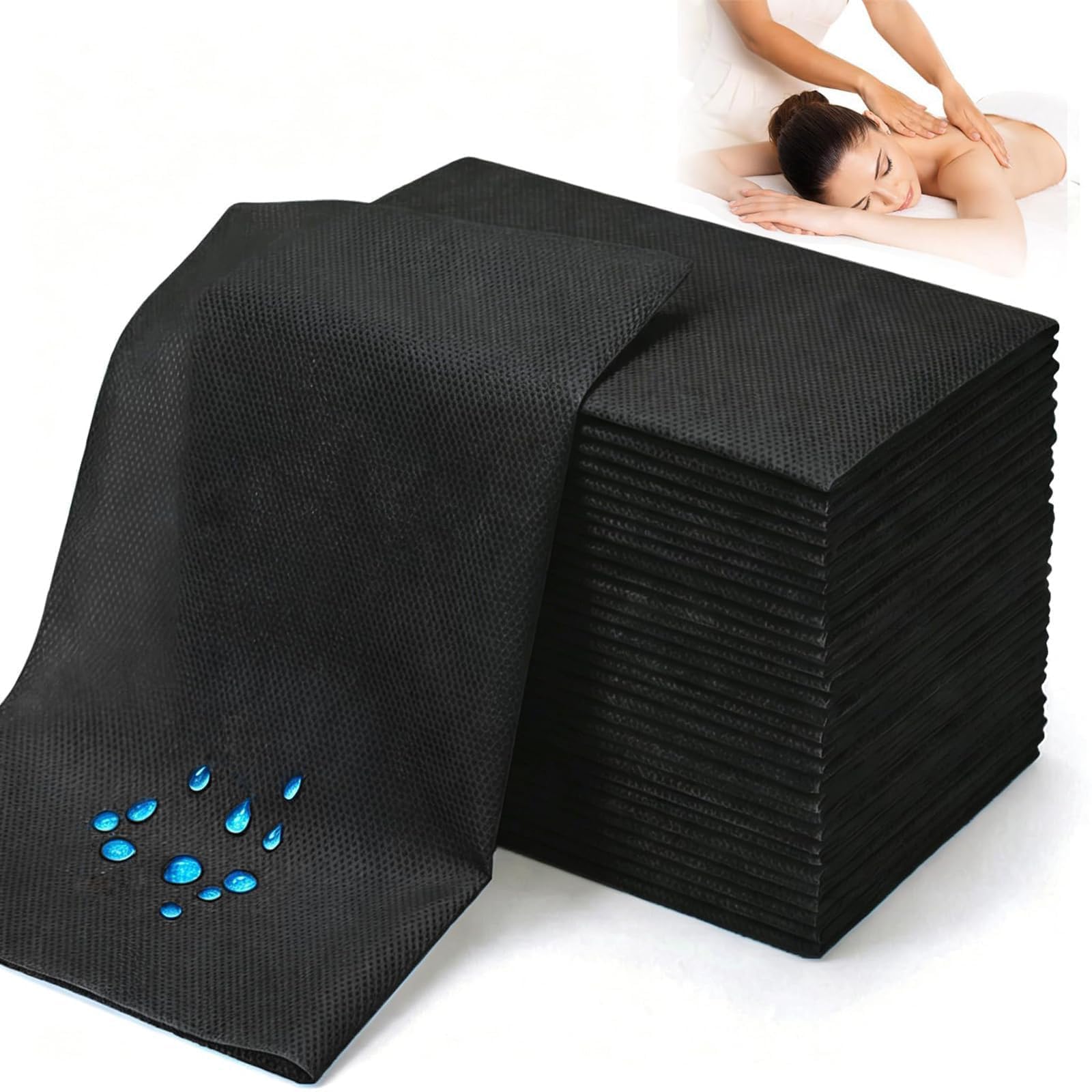 50PCS Massage Table Sheet Disposable Spa Bed Cover 75"x31" Waterproof Black (50 Count)