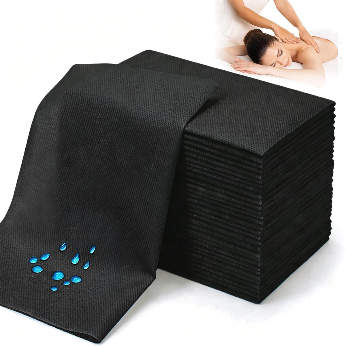 50PCS Massage Table Sheet Disposable Spa Bed Cover 75"x31" Waterproof Black (50 Count)