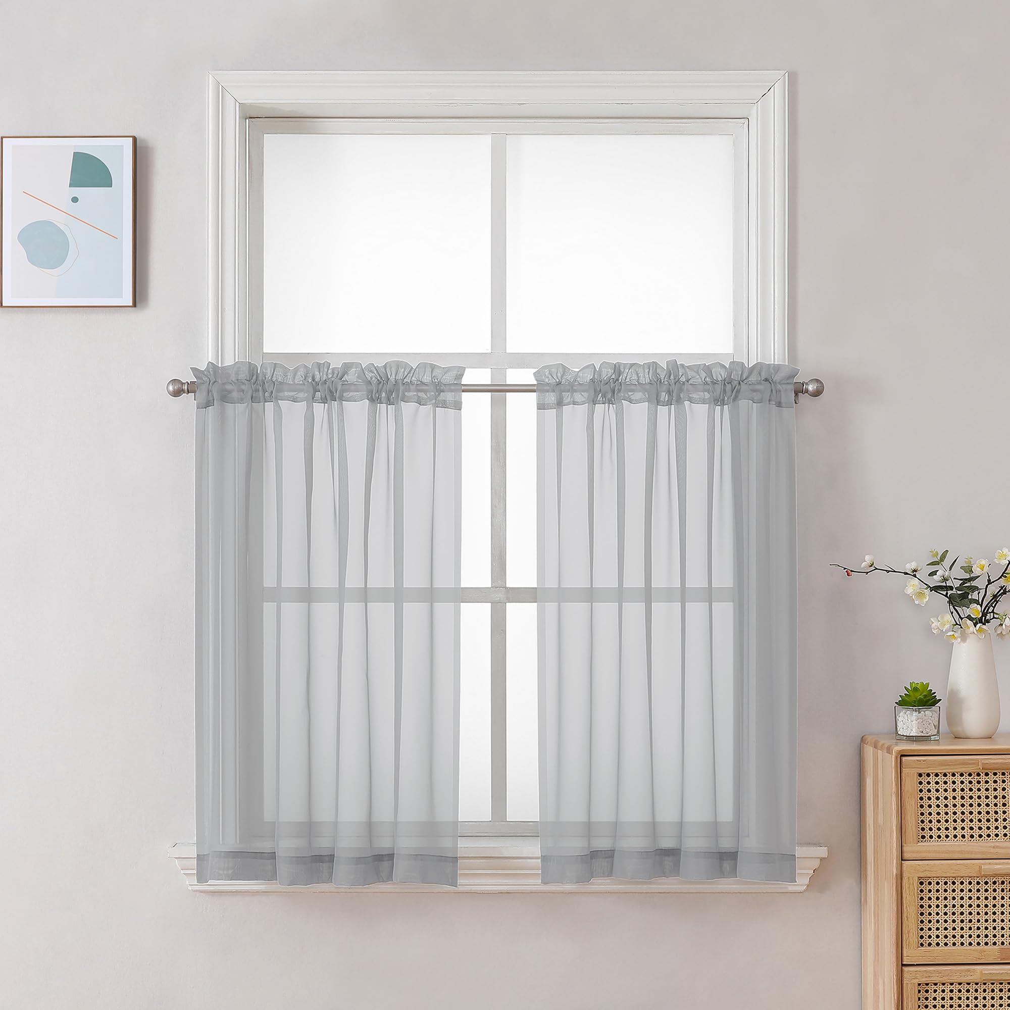 Light Grey Sheer Curtains 30 inch Length 2 Panels (2 Count)