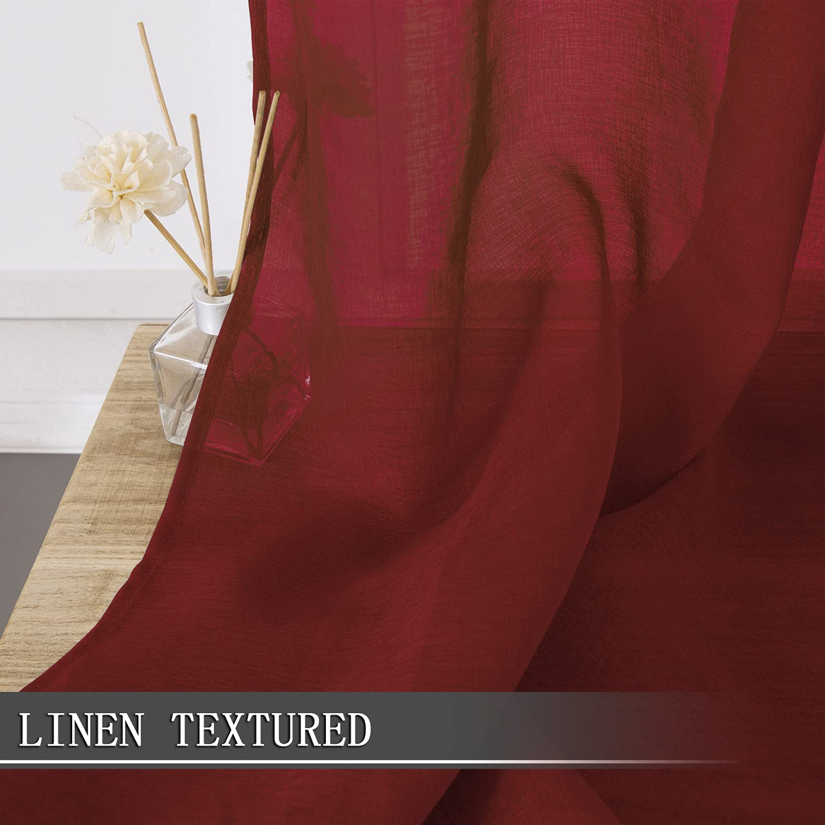 Sheer Curtain Linen Textured Bedroom Curtains Sheer Light Filtering Rod Pocket Voile Curtain for Living Room (2 Count)