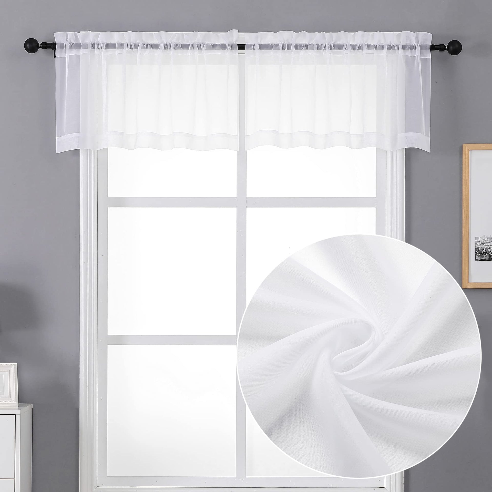 Sheer White Valances for Windows 2 Pack