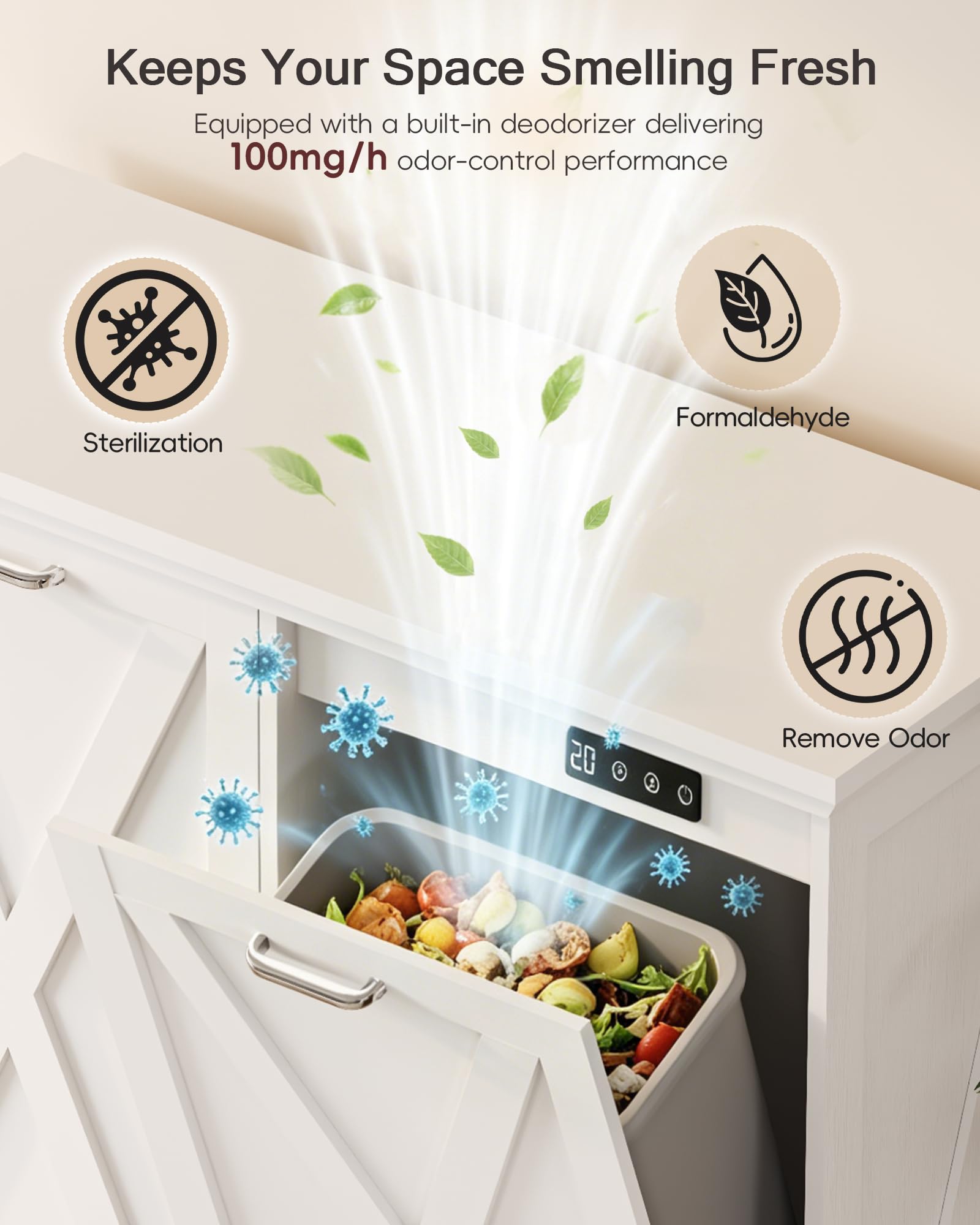 Double 13 Gallon Tilt Out Trash Can Cabinet with Deodorising Function