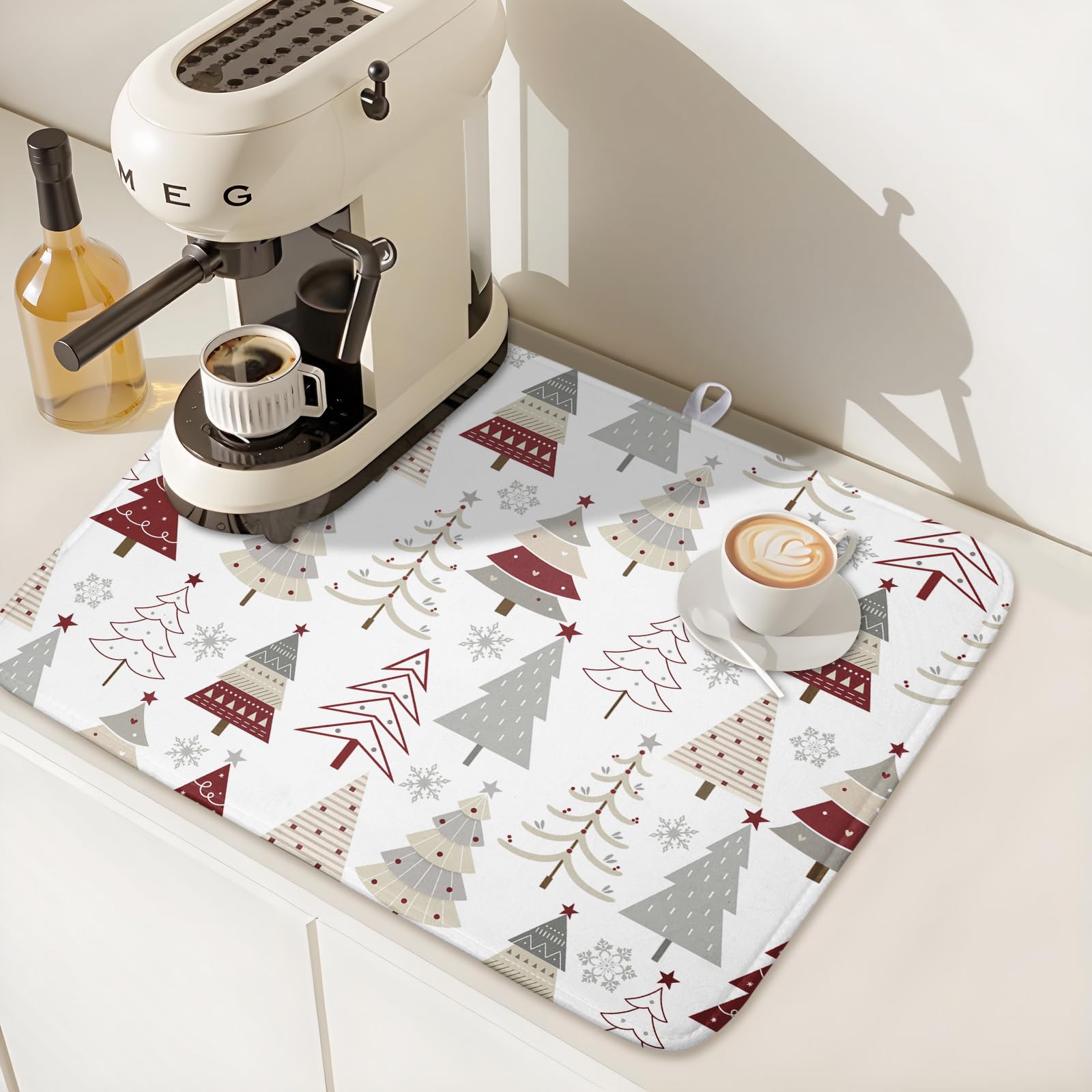 Christmas Tree Dish Drying Mat for Kitchen Counter Christmas Pine Tree Dish Drying Mat 16x18 Inch Geometric Winter Dish Draining Mat Absorbent Reversible Dish Pad Kitchen Accessories Table Protector