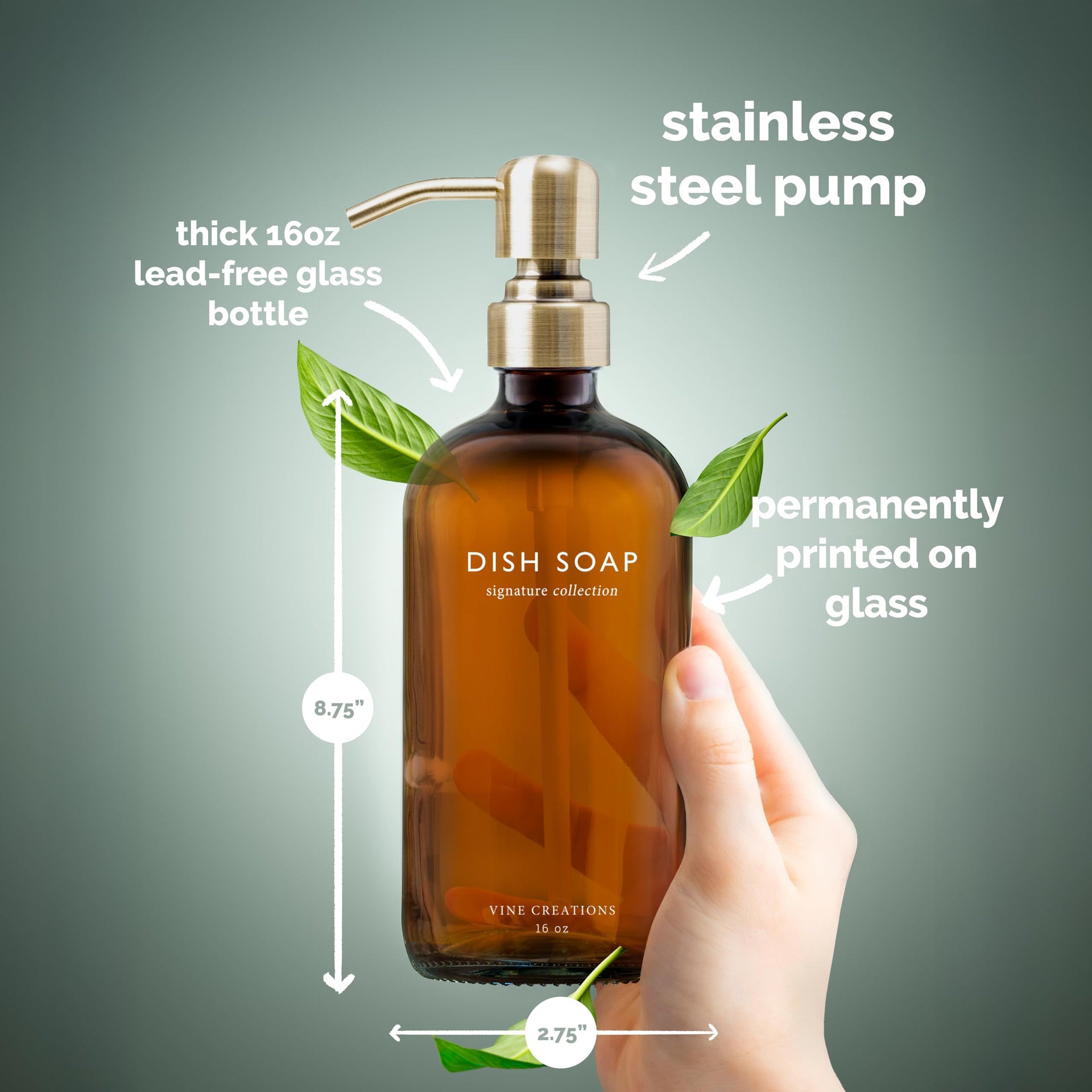 Amber Glass Soap Dispenser Set (16 Ounce)