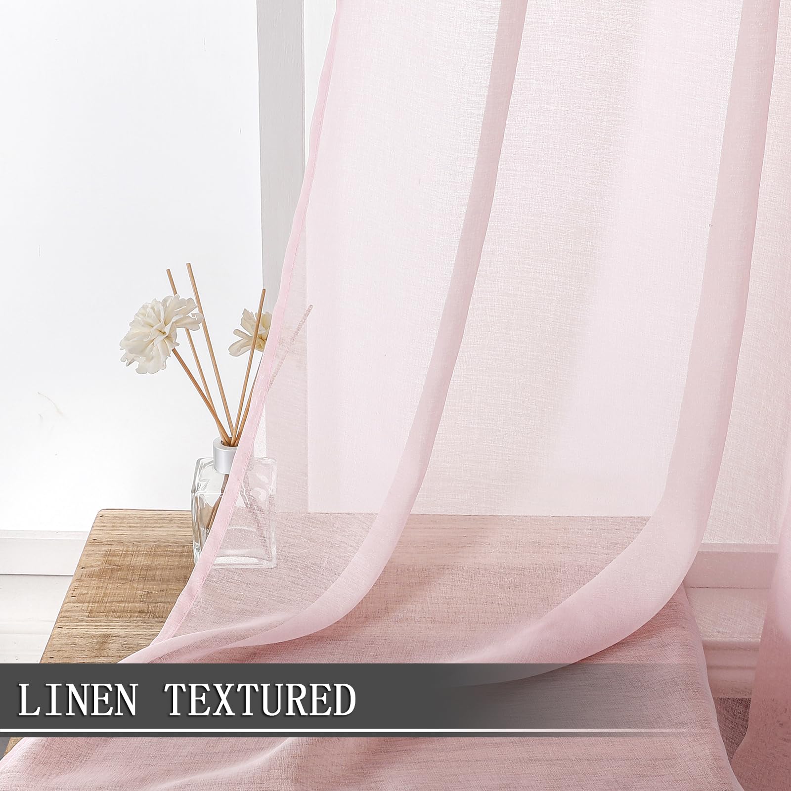 Short Sheer Curtain Living Room Linen Textured Curtains Sheer Light Filtering Voile Rod Pocket Curtain for Bedroom (2 Count)