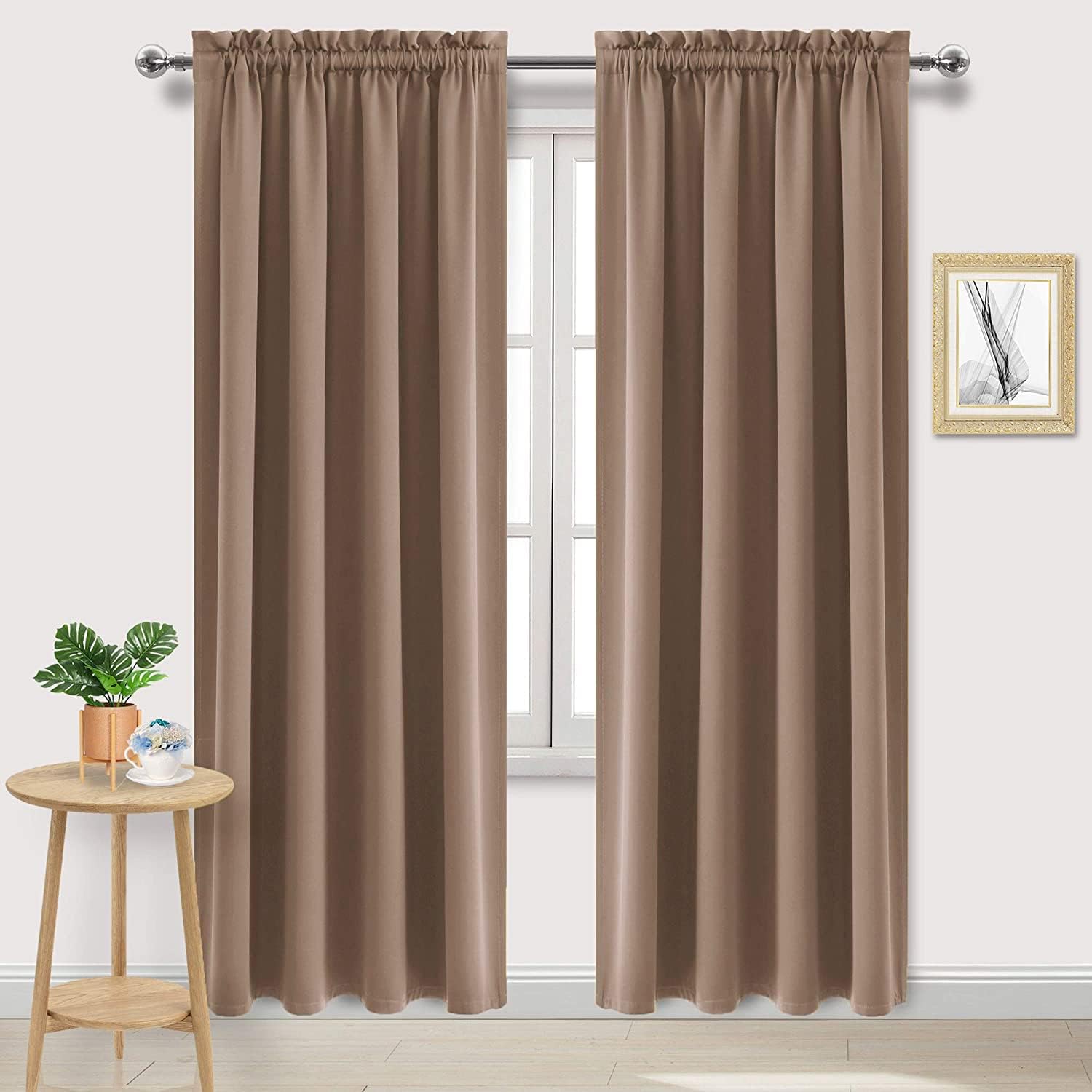Wide Blackout Curtains for Bedroom Living Room 70 x 84 Inch Long Khaki