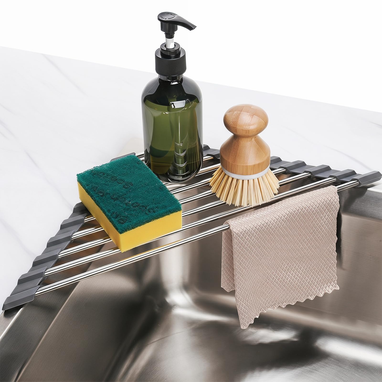 Triangle Roll Up Dish Drying Rack 304 Stainless Steel Dark Gray