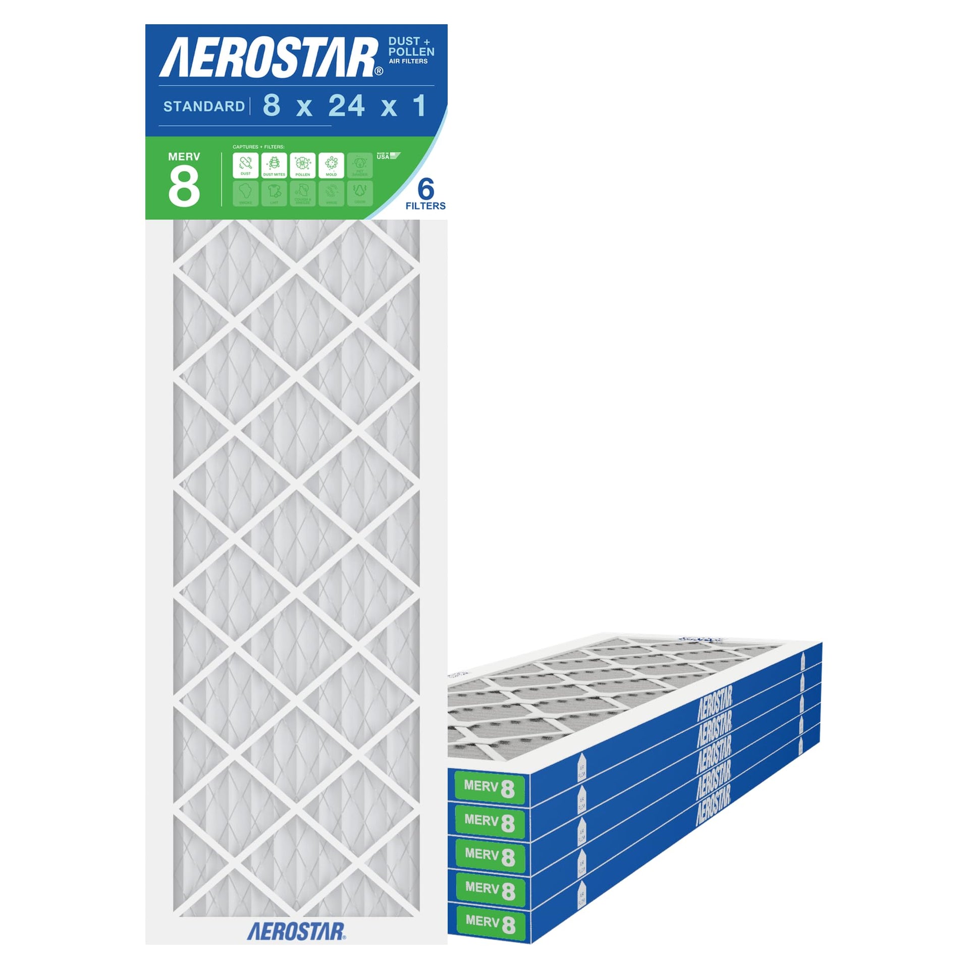 Air Filter 8x24x1 MERV 8 AC Filter (6 Count)