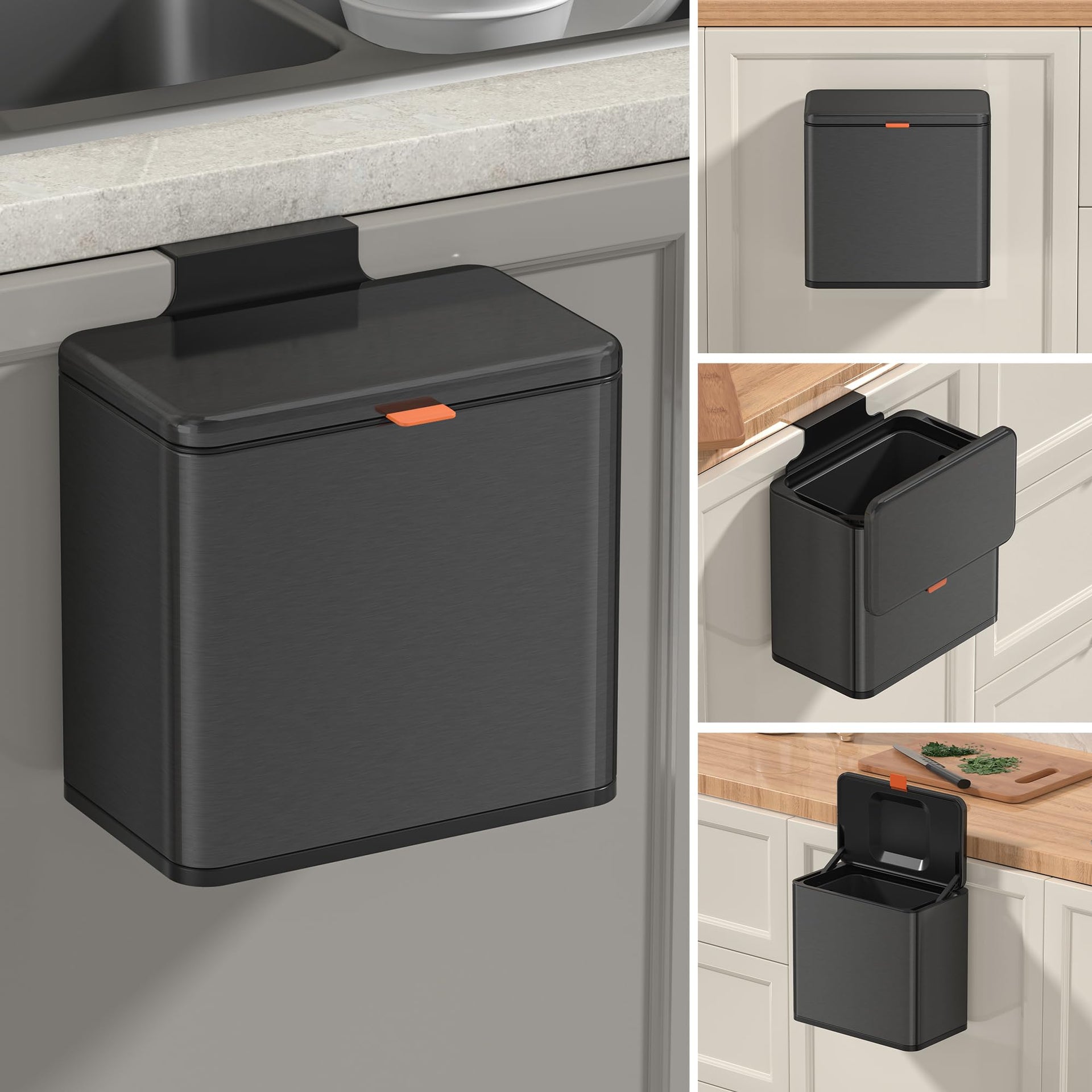 1.05 Gal Brushed Black Hanging Stainless Steel Compost Bin