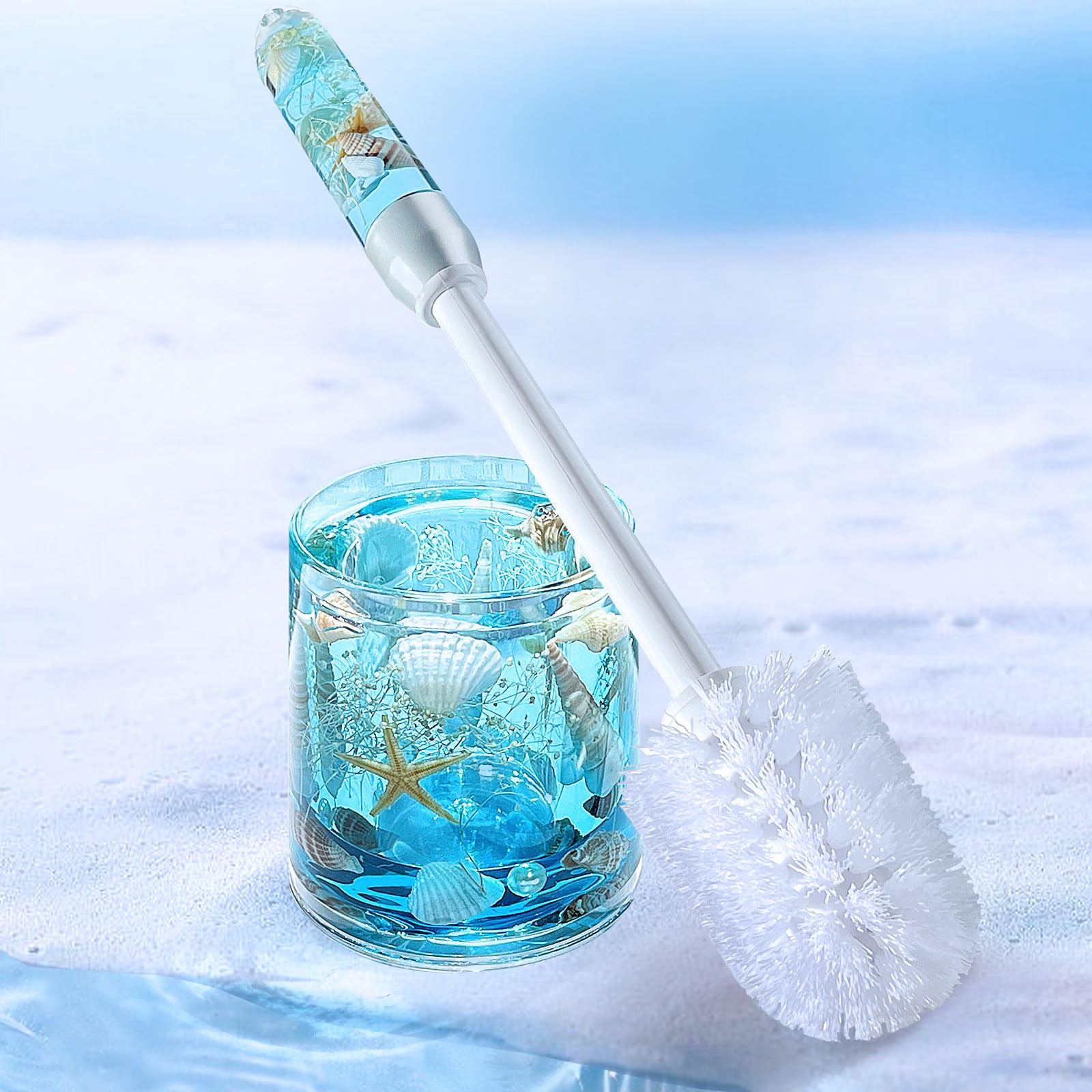 Toilet Brush and Holder Acrylic with Nature Seashell