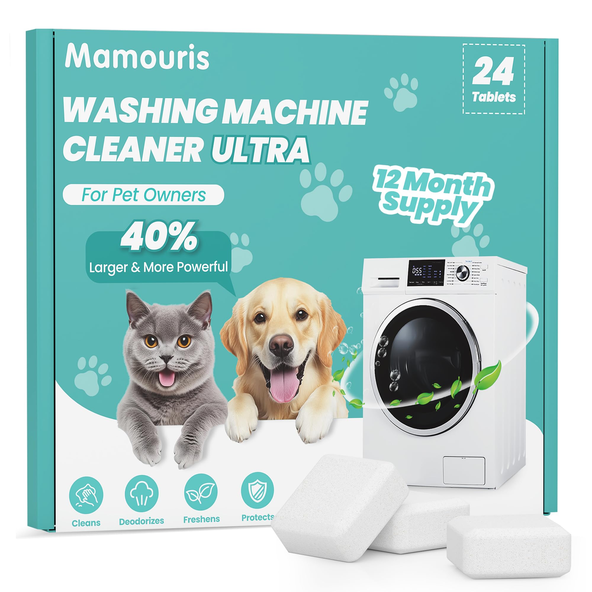 Washing Machine Cleaning Tablets Ultra 40% Stronger for Pet Owners 24 Pack (24 Count)