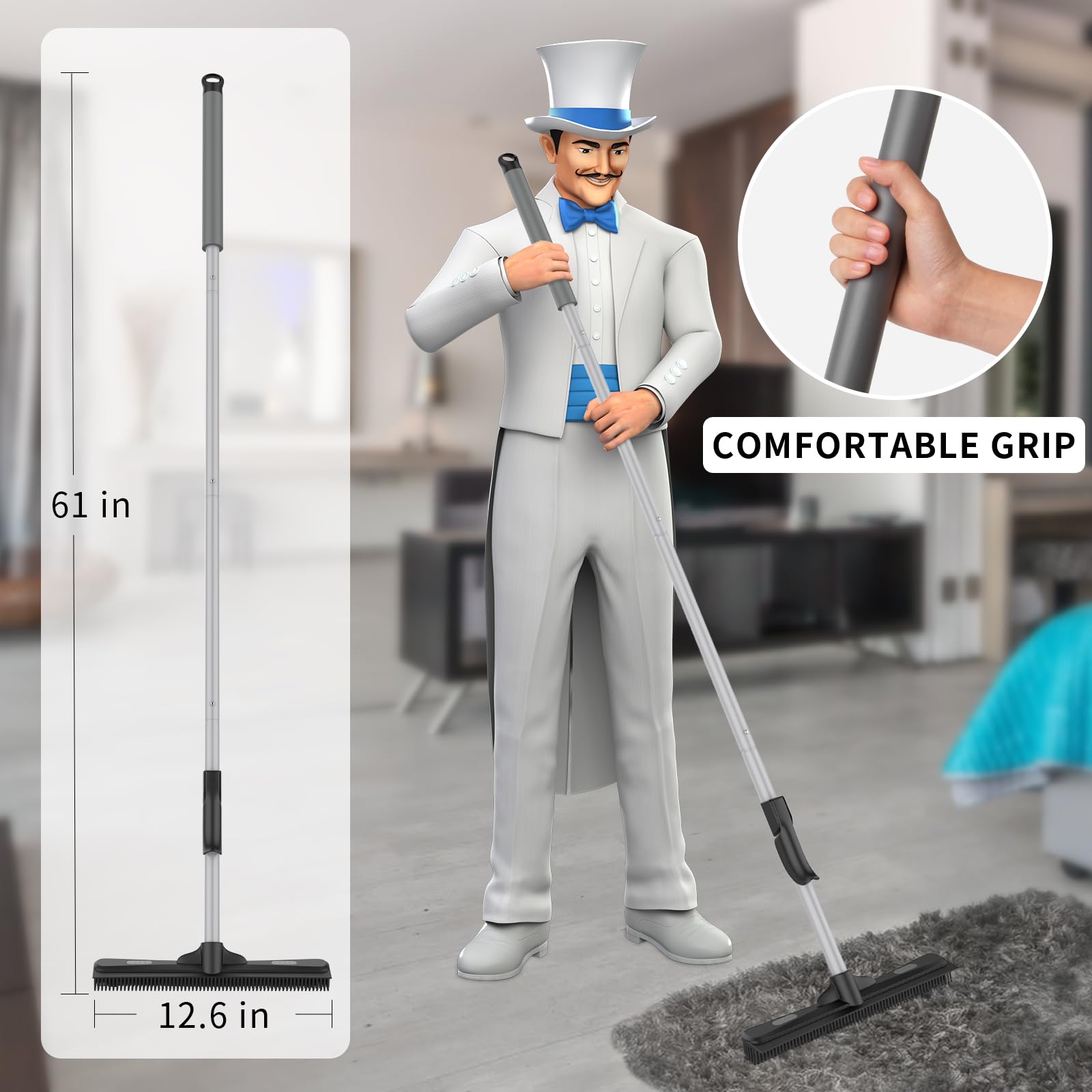 Pet Hair Removal Rubber Broom with Built in Squeegee