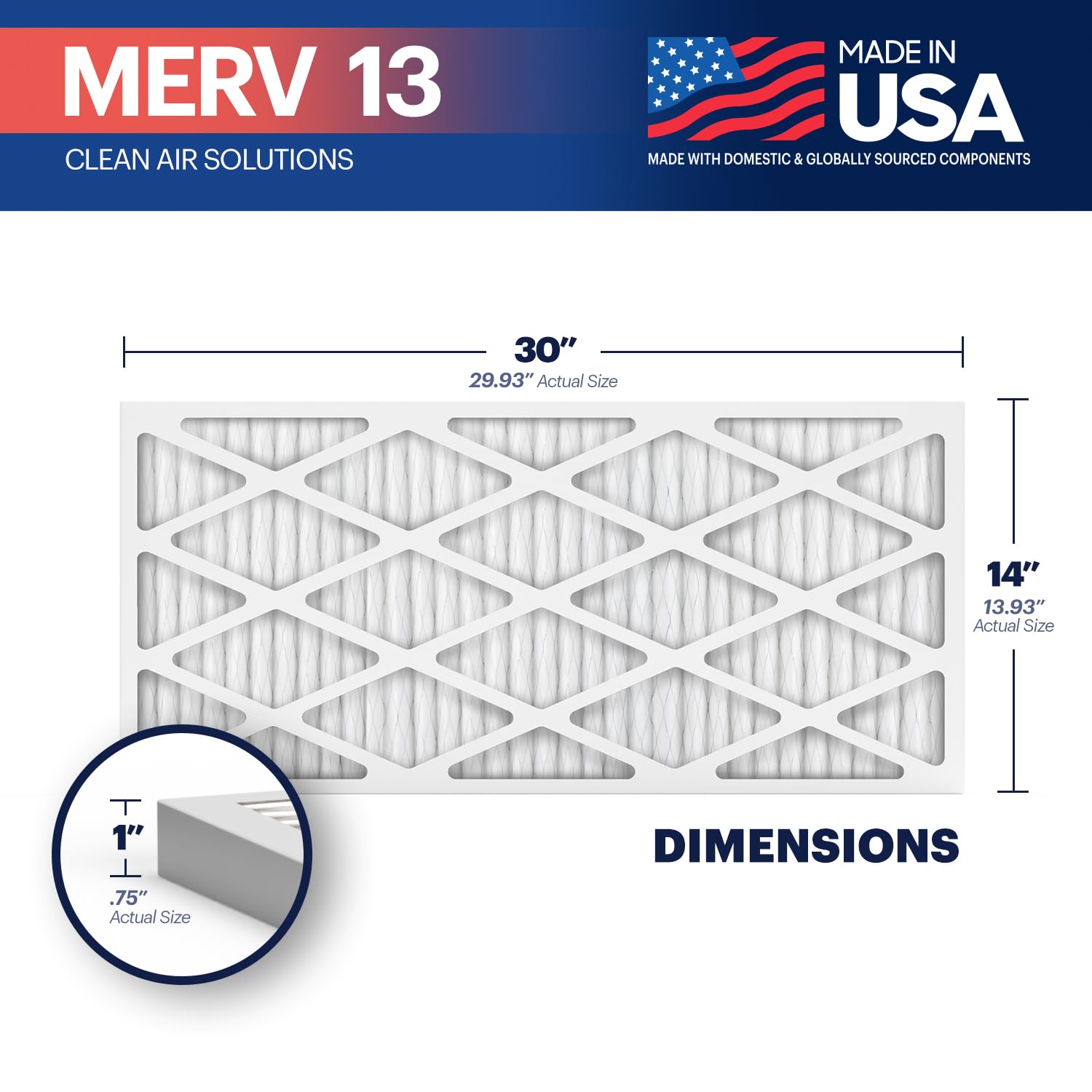 TruFilter 14x30x1 Air Filter MERV 13 (6 Count)