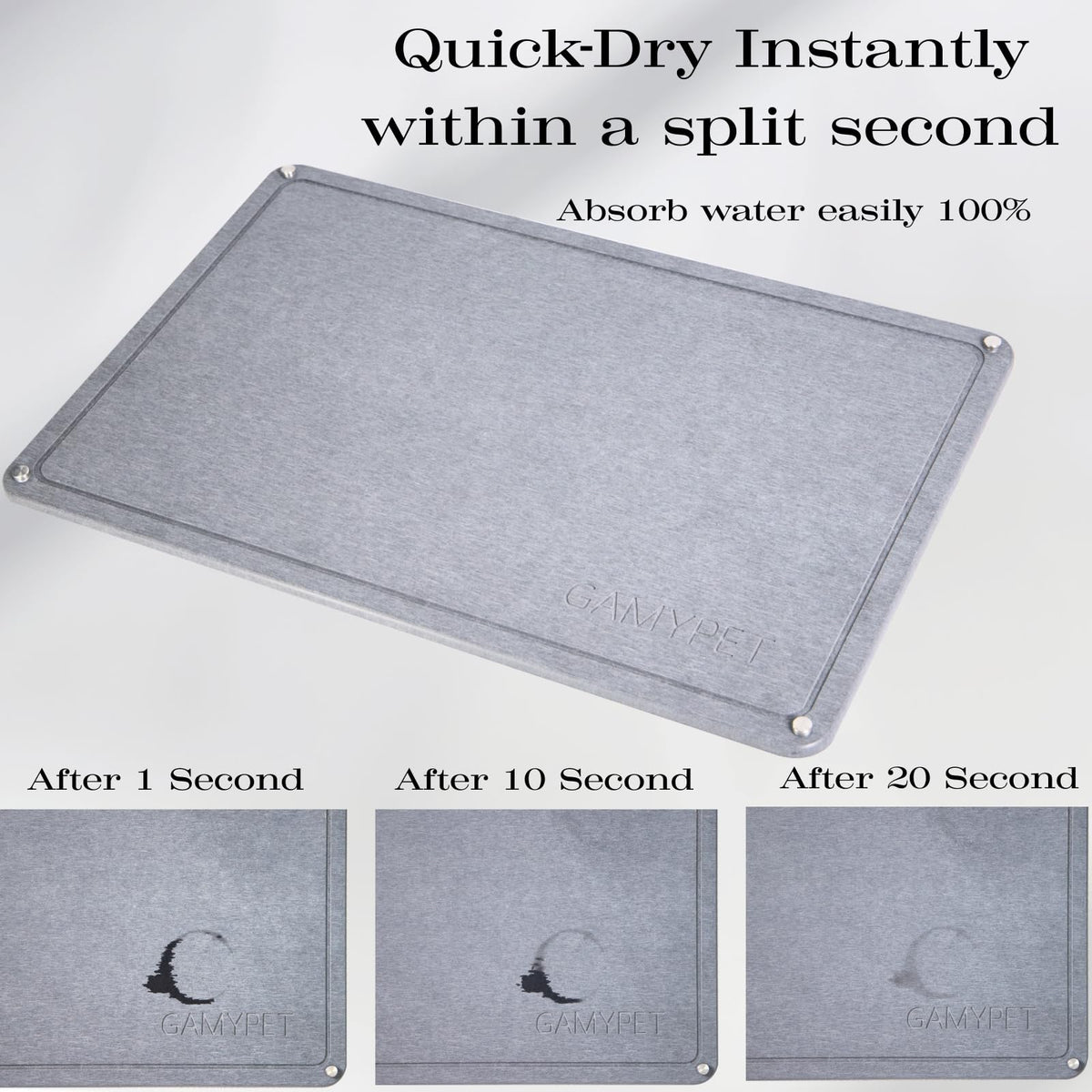 Large Dish Drying Stone Mat for Kitchen 24"x16" Light Gray