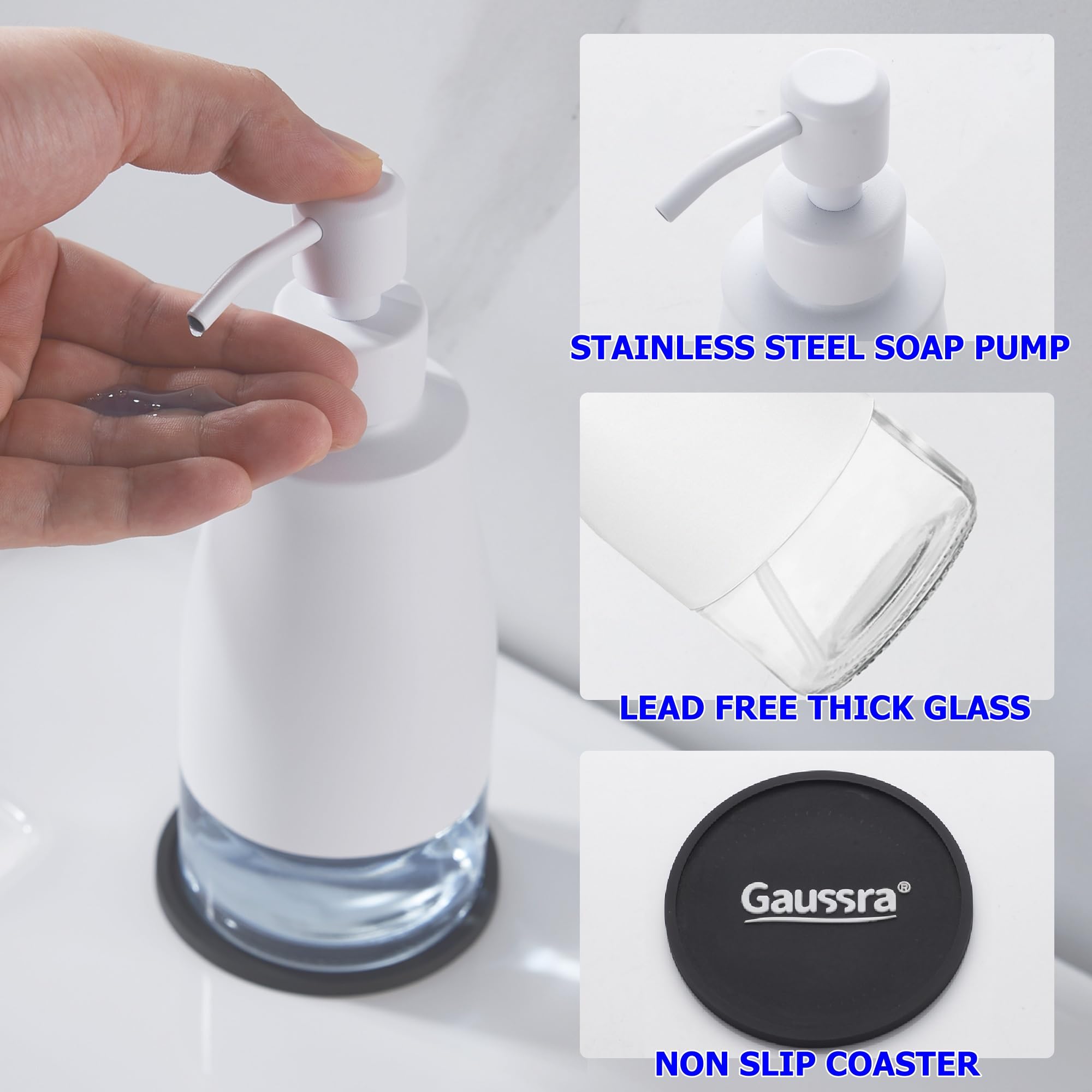 White Soap Dispenser with Coaster and Stickers
