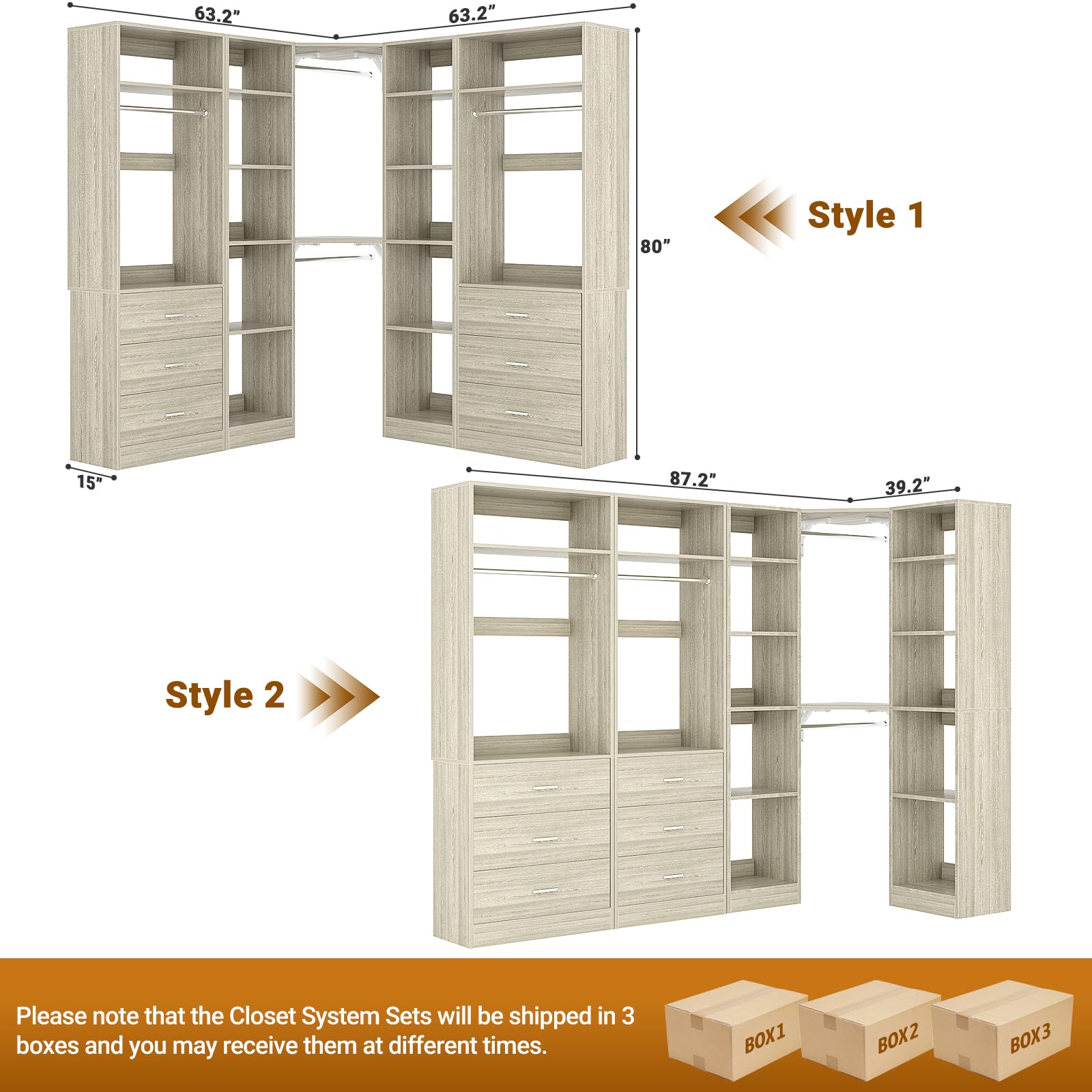 Corner Closet System with 6 Drawers