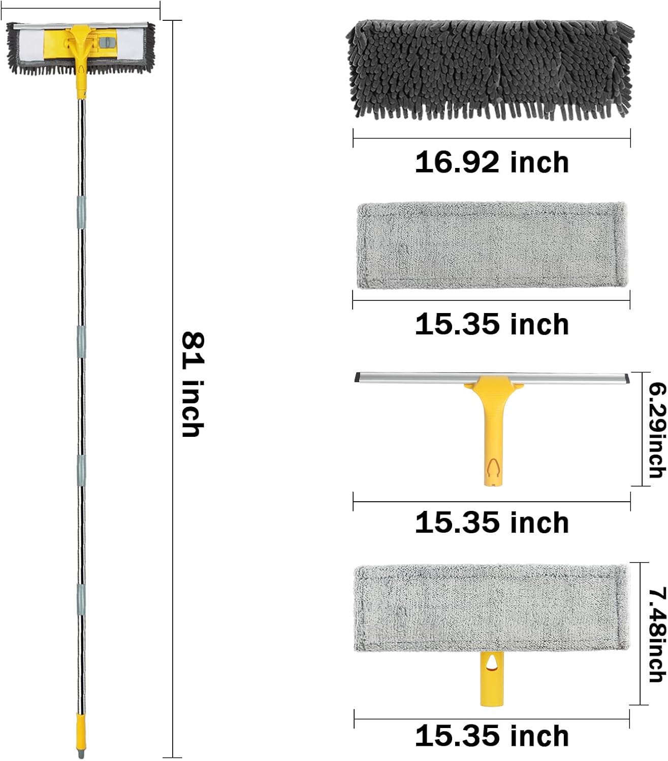 81" Long Handle Window Cleaner Tool Squeegee with Extension Pole, 2 in 1 Large Surface Window Cleaning Kit, Professional Window Washing Kit for High Windows Glass Car Mirror Solar Panel - ModHome Supplies