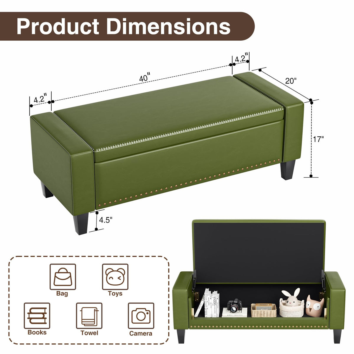 49''W Storage Ottoman Bench
