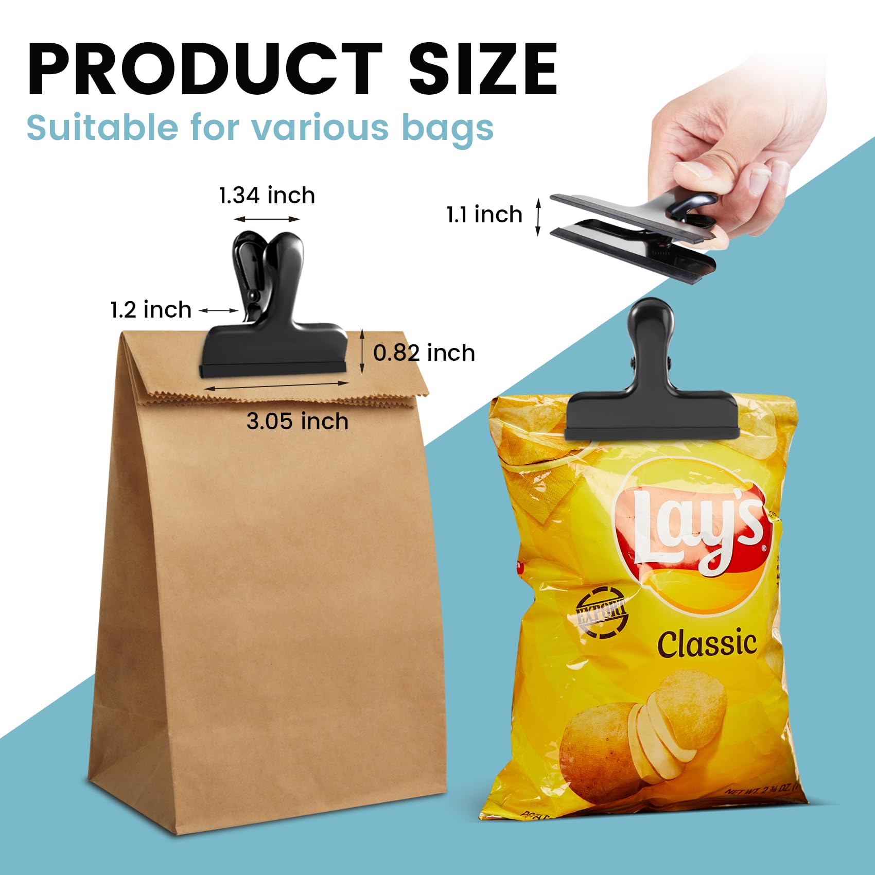 12 Pack Stainless Steel Chip Bag Clips Covered with Silicone (12 Count)