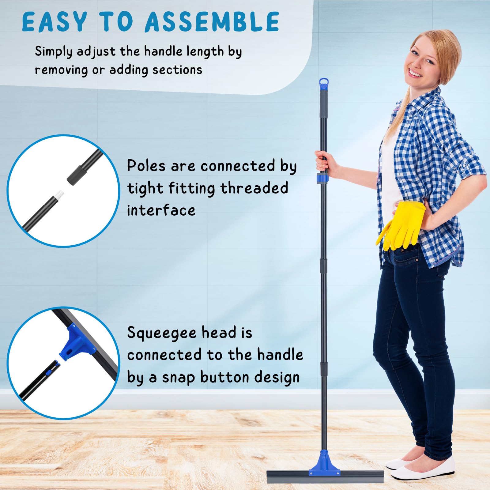 Floor Squeegee with Telescopic Long Handle 59''