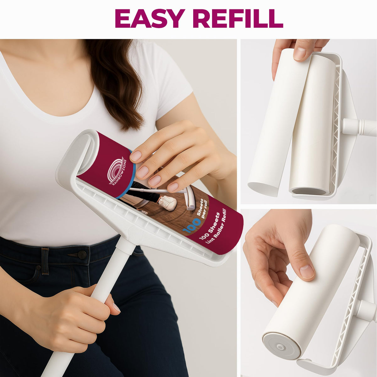 6 Rolls of 9.5'' Extra Wide Large Lint Roller Refills. Total 600 Extra Sticky Adhesive Peel Sheets