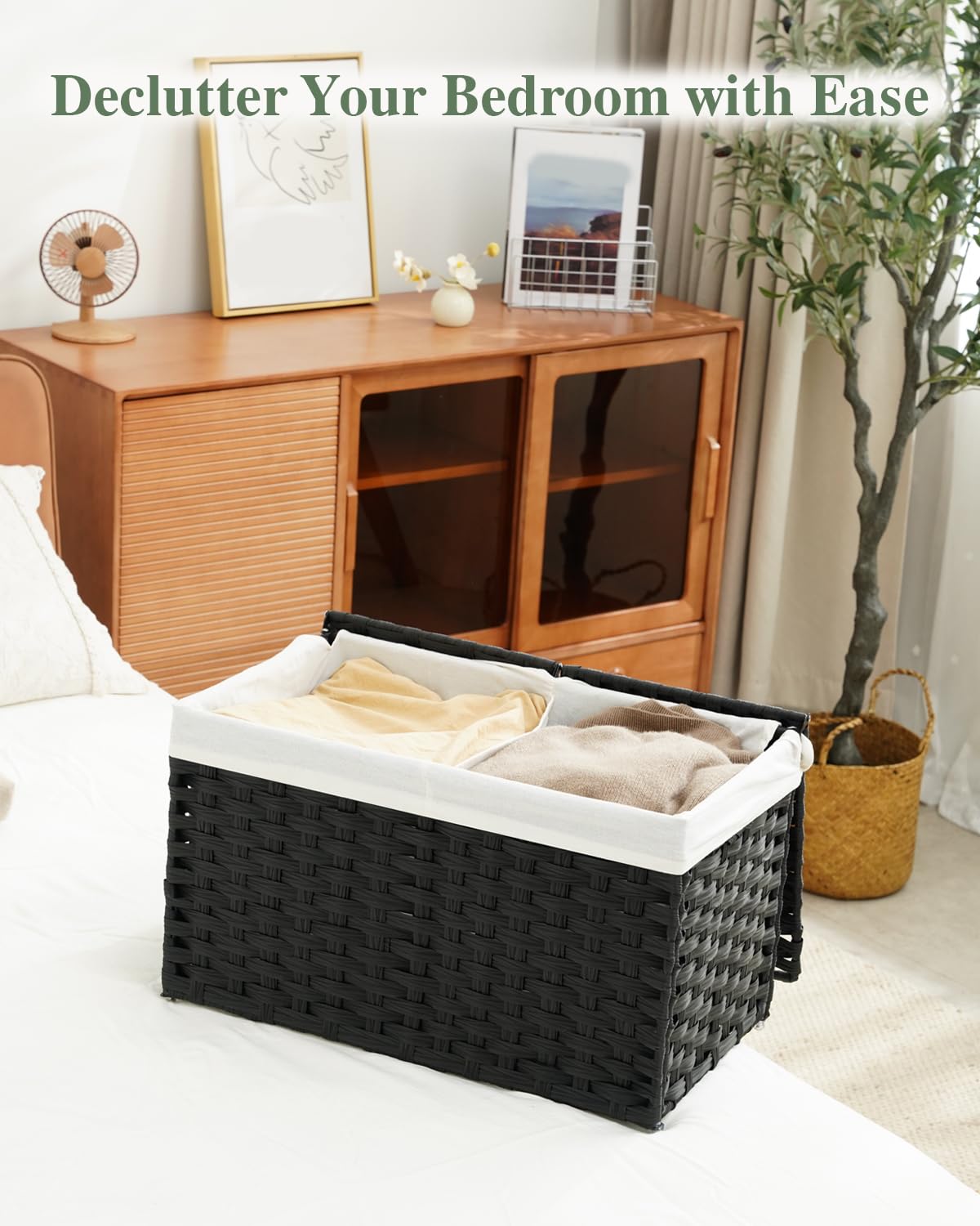 Storage Basket with Lid PE Rattan Woven Storage Bins
