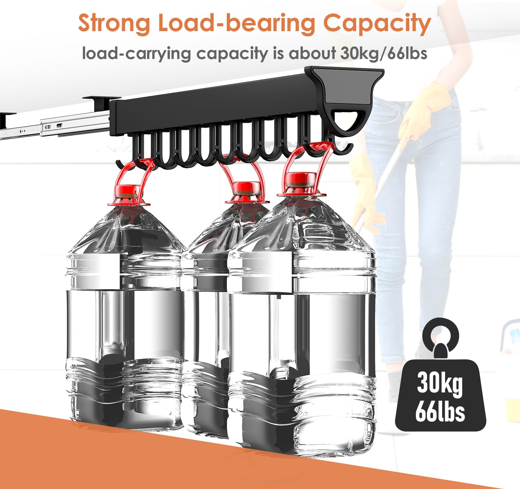 Pull out Mop and Broom Holder with 20 Sliding Hooks