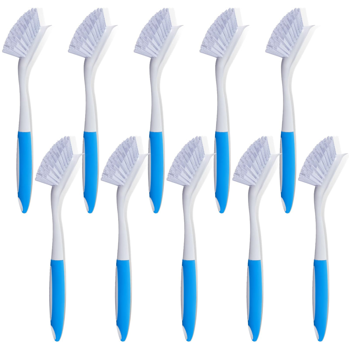 10 Pcs Blue Kitchen Scrub Dish Brush Bulk with 11 Inch Anti Slip Handle Cleaning Dish Scrubber with Stiff Bristles Washing Scrub Brushes for Housekeeping for Pots and Pans