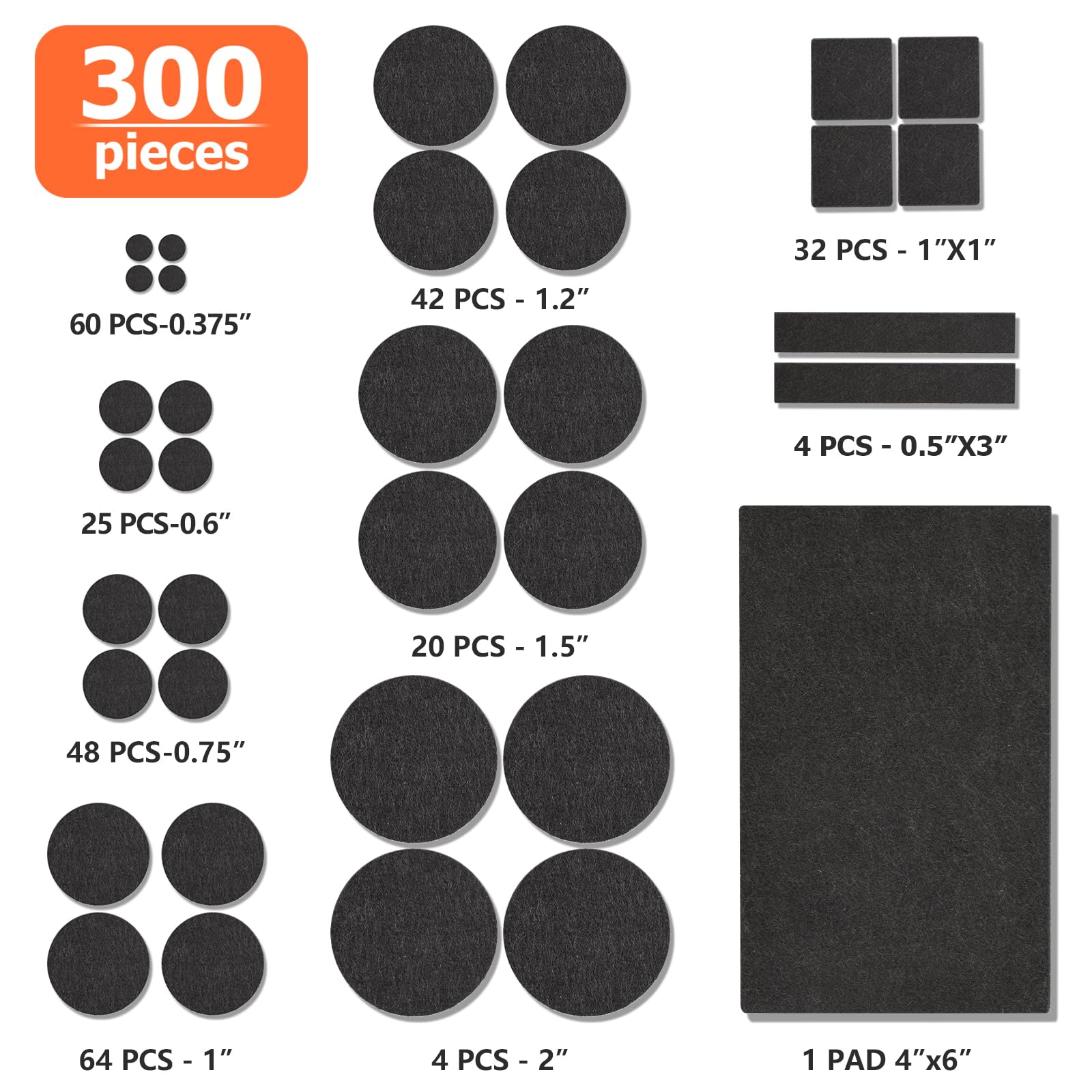 Felt Furniture Pads 300 Pieces (300 Count)