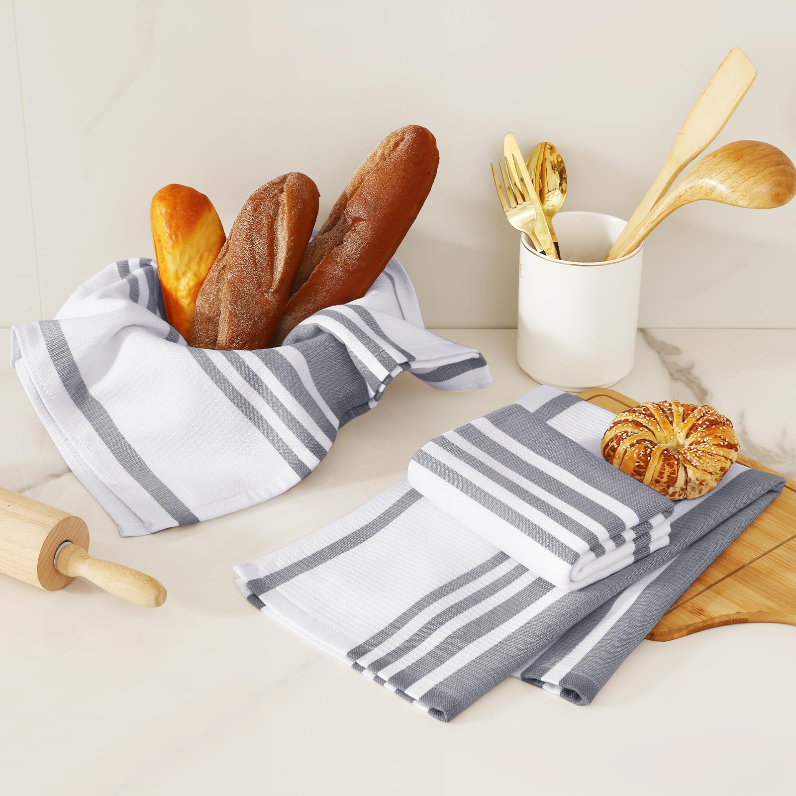 Premium Cotton Stripe Kitchen Towels 6 Pack (6 Count)